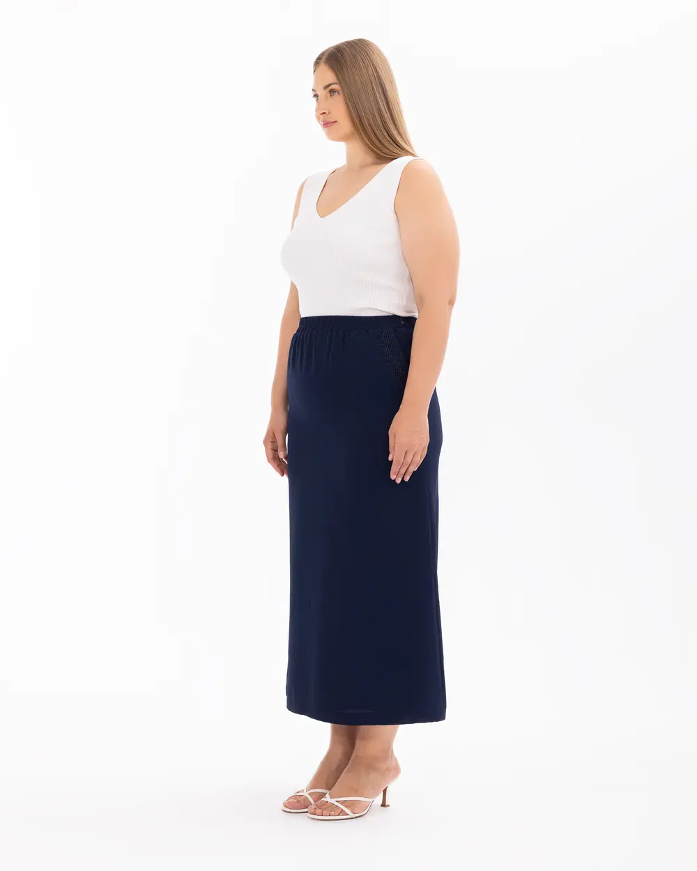 Plus Size Elastic Waist Pocket Skirt