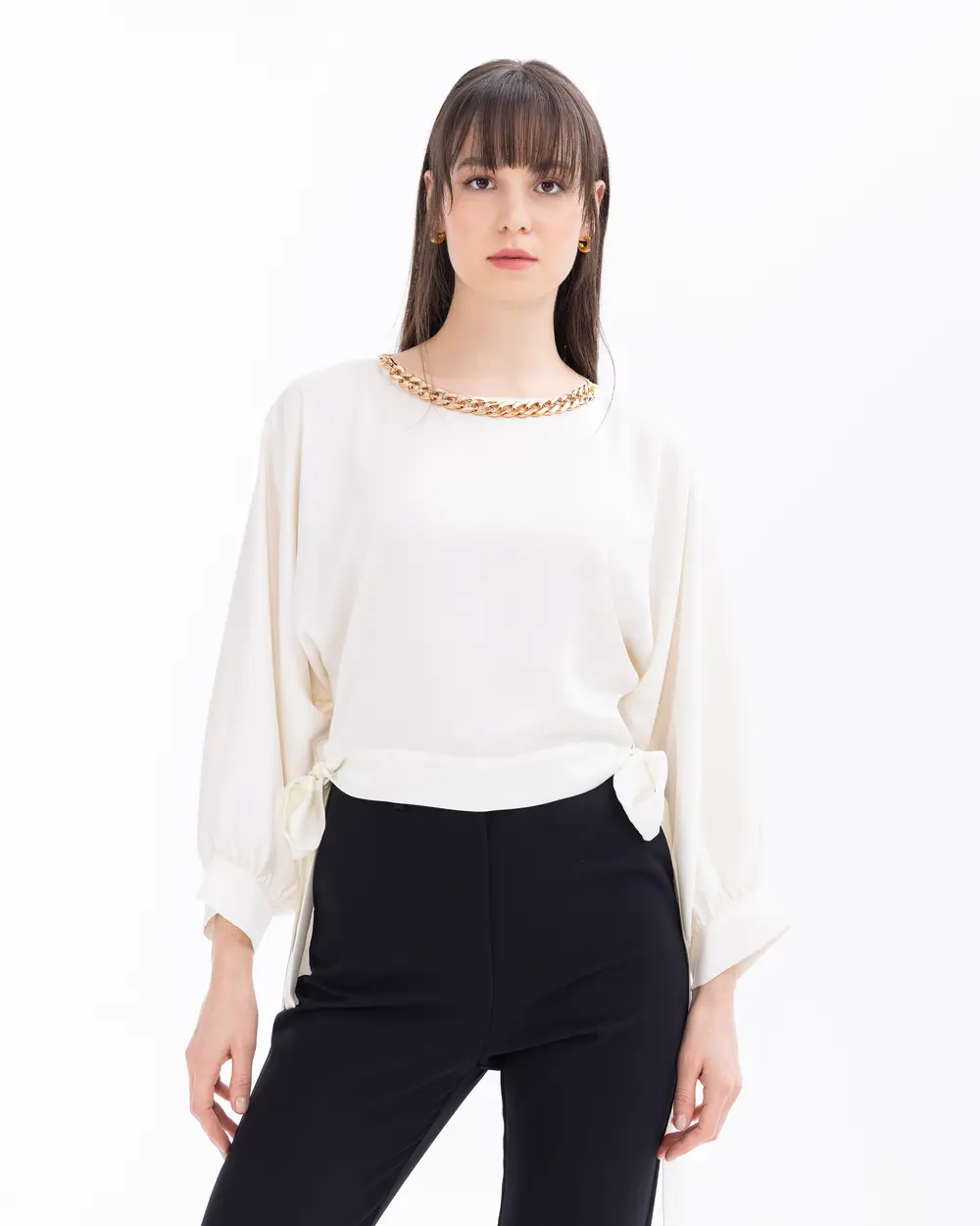 Waist Length Blouse with Chain Accessories