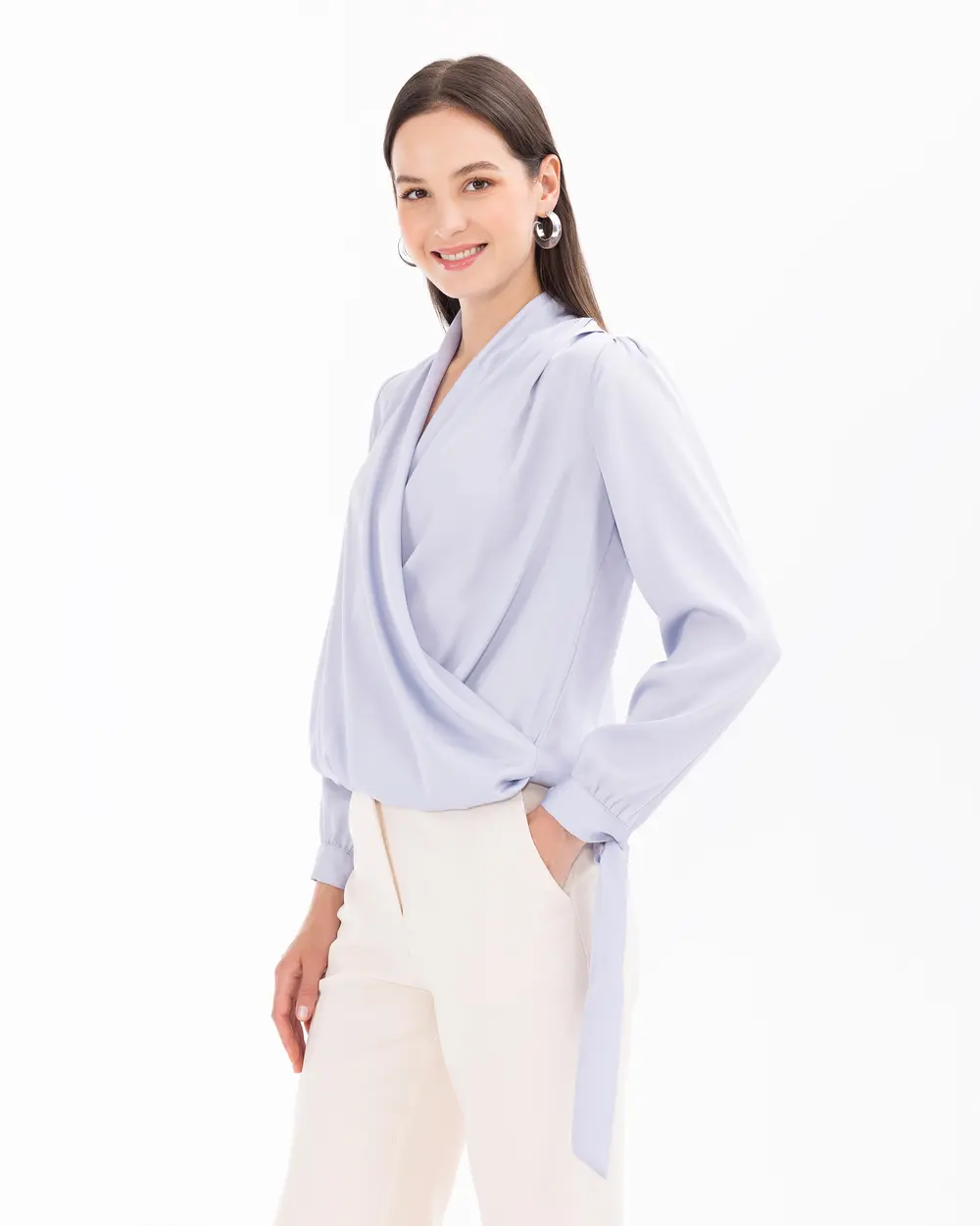 Elegant Blouse with Double-breasted Collar Sleeve Detail