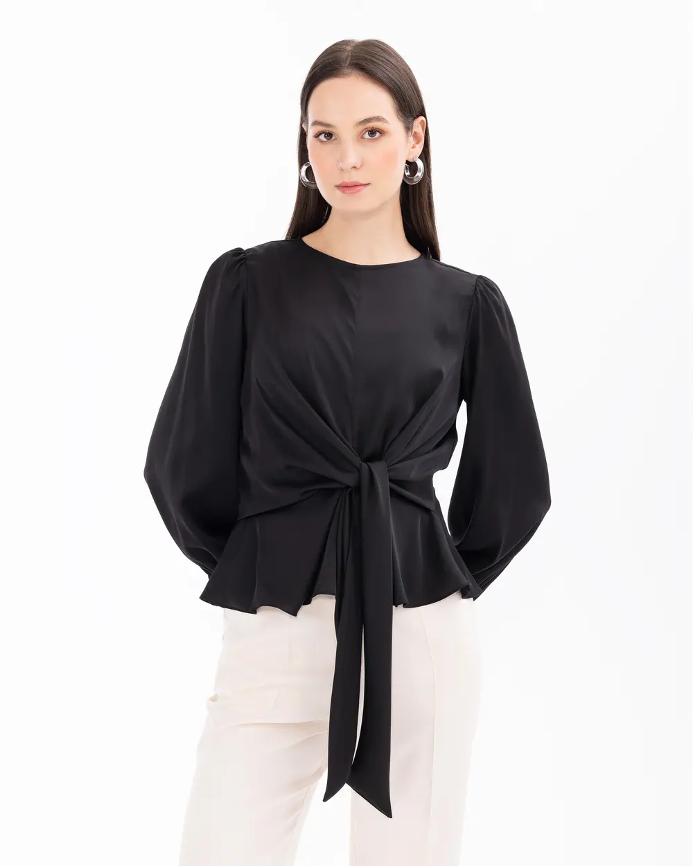 Round Neck Tie Blouse