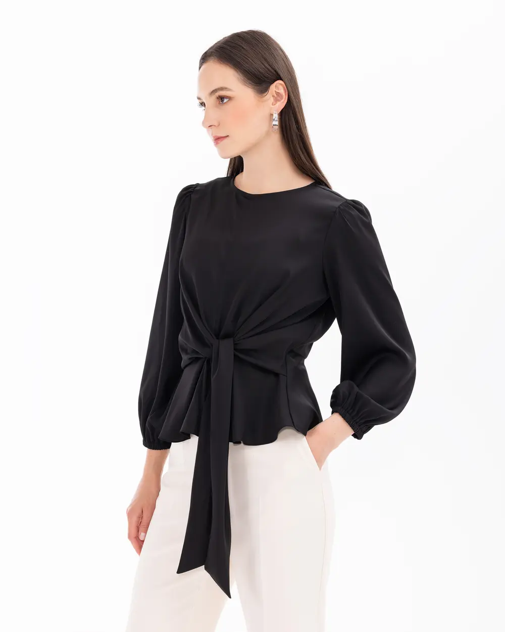 Round Neck Tie Blouse