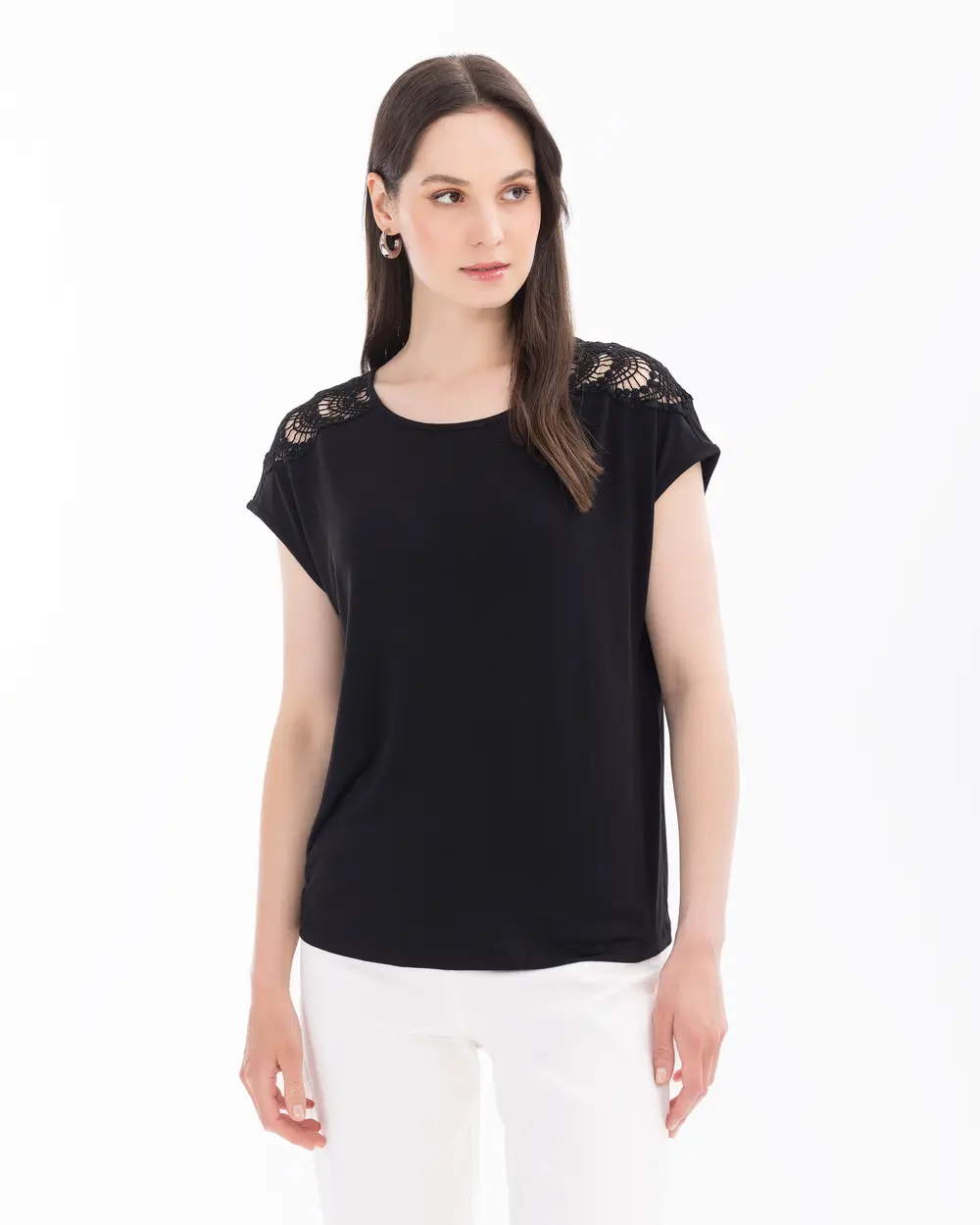 Short Sleeve Blouse with Shoulder Detail