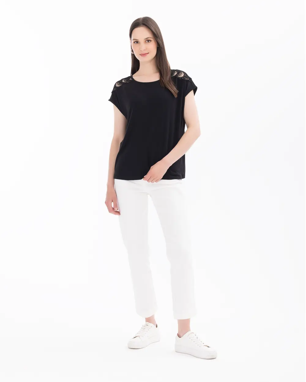 Short Sleeve Blouse with Shoulder Detail