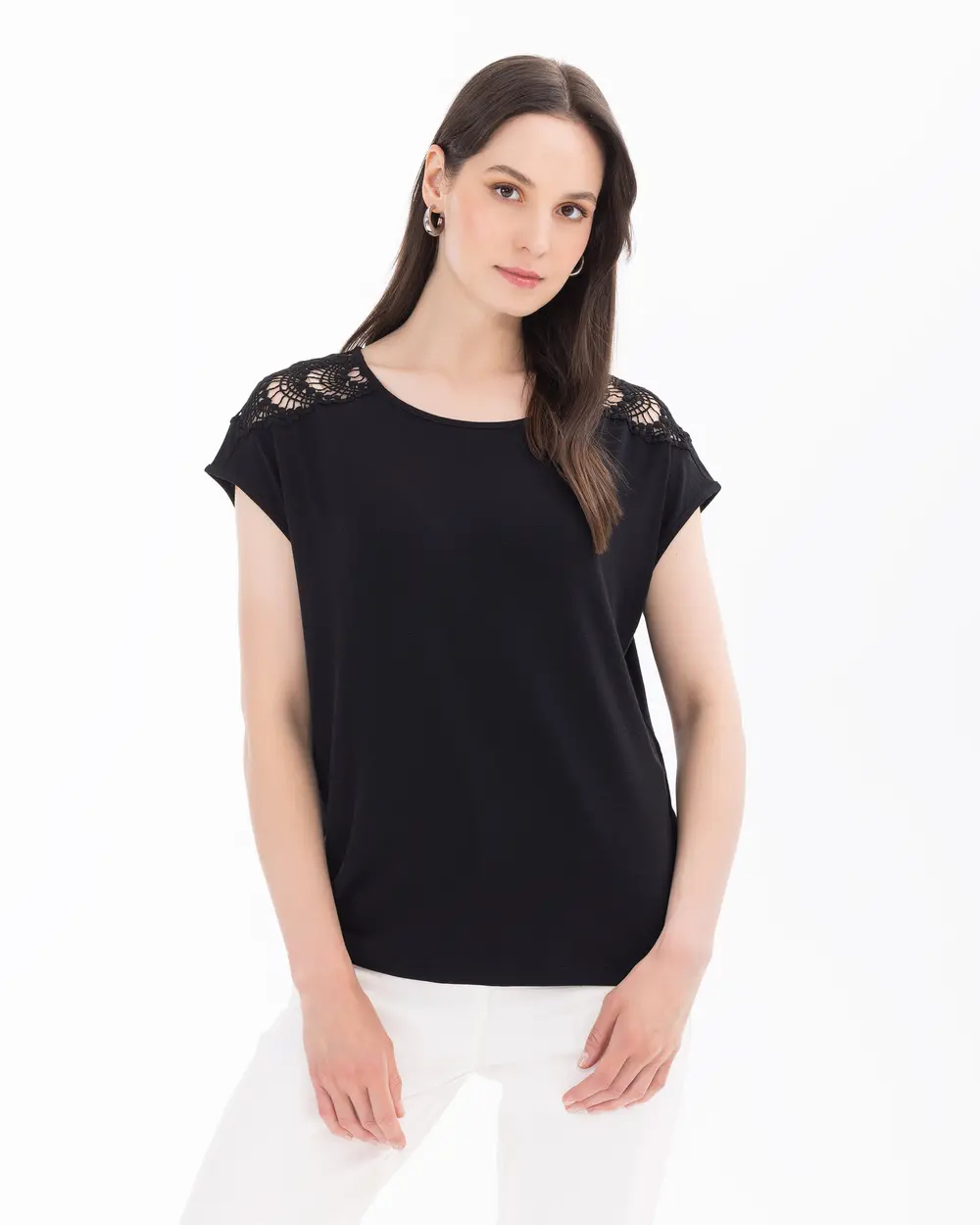 Short Sleeve Blouse with Shoulder Detail