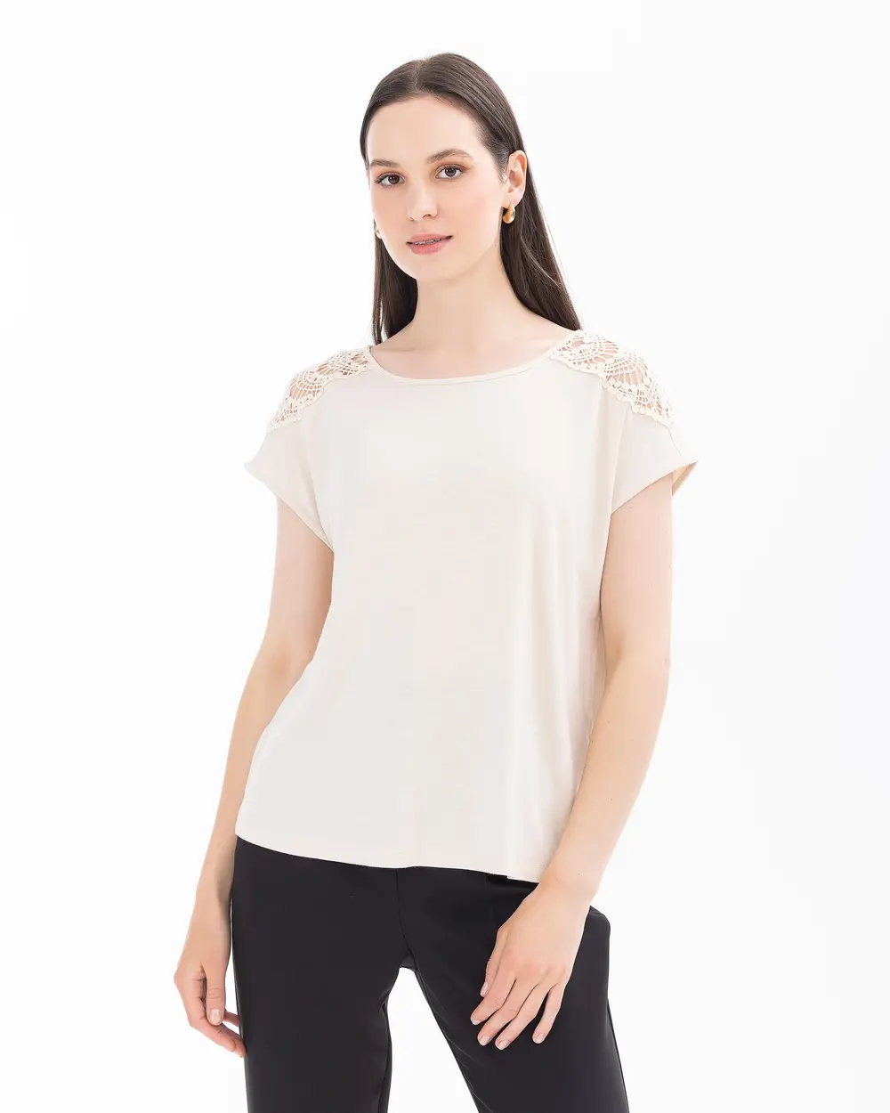 Short Sleeve Blouse with Shoulder Detail