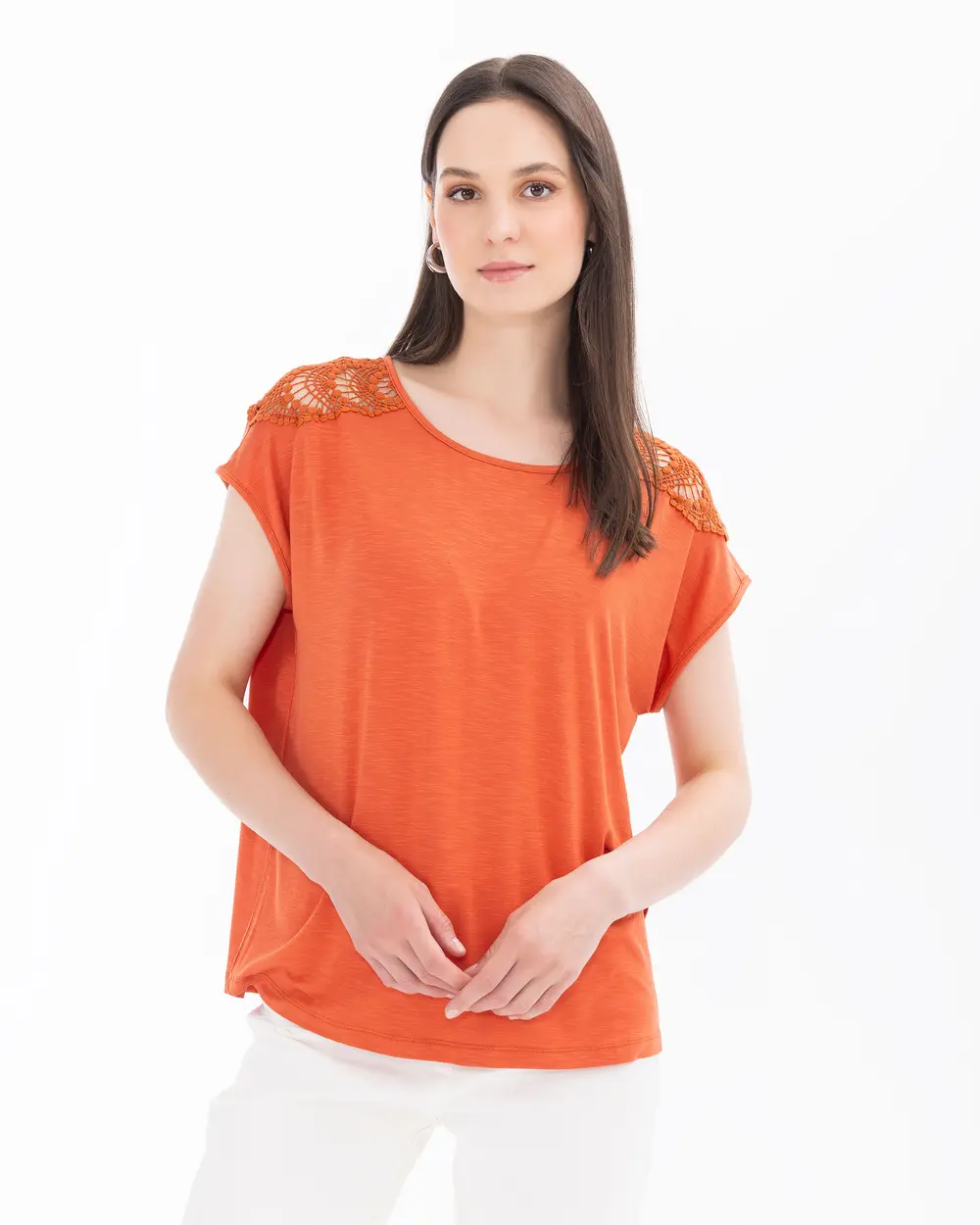 Short Sleeve Blouse with Shoulder Detail