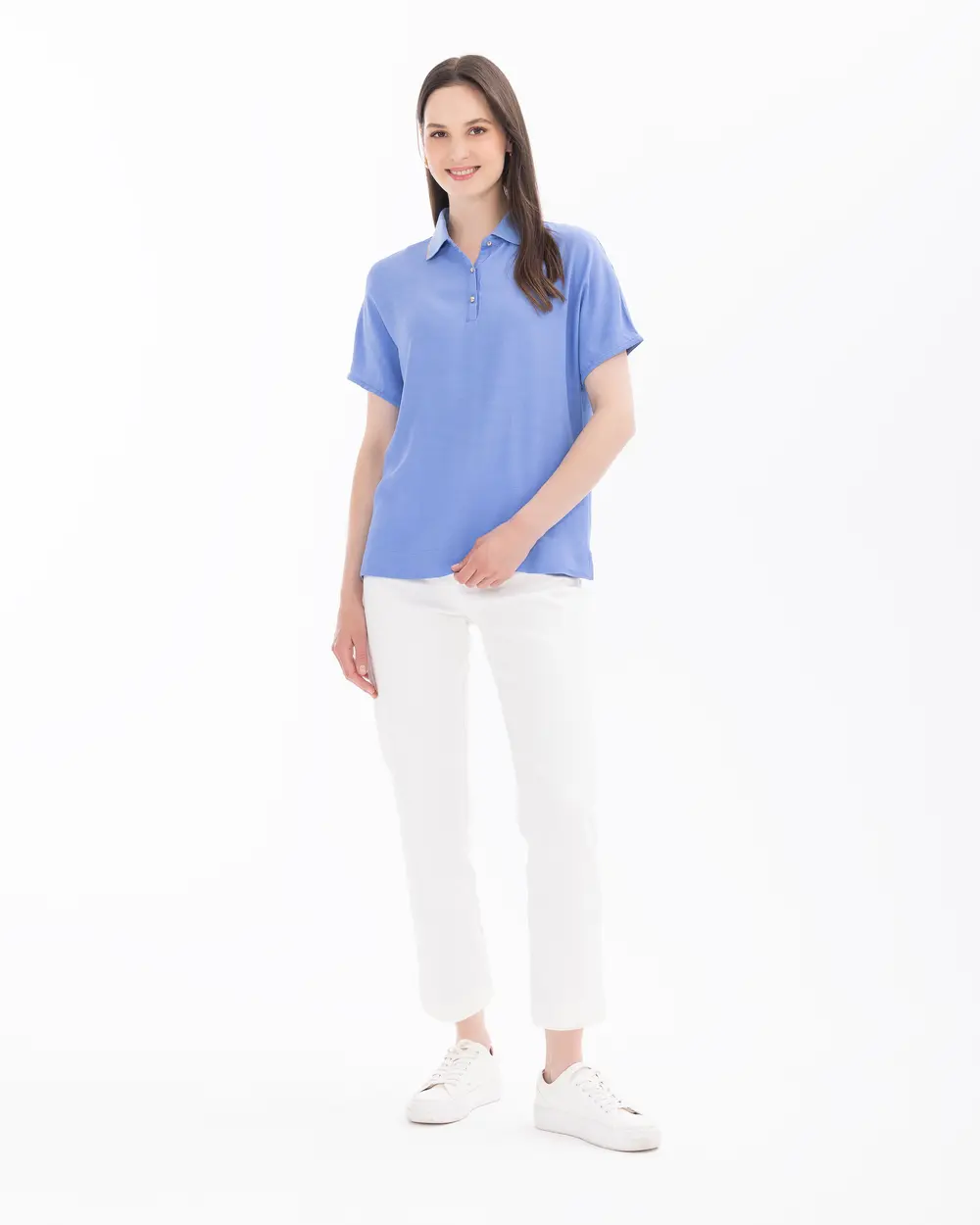 Polo Collar Short Sleeve Blouse