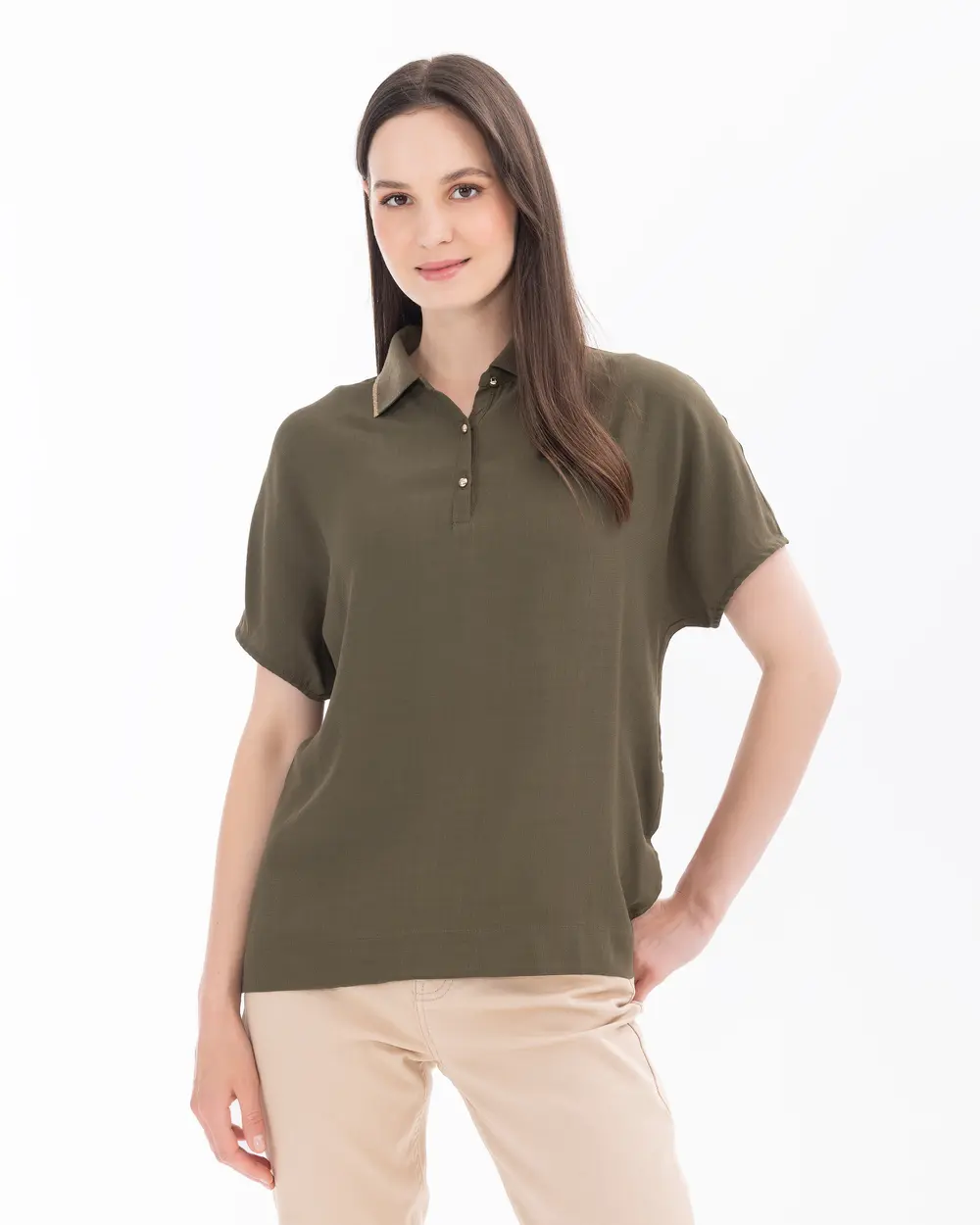 Polo Collar Short Sleeve Blouse