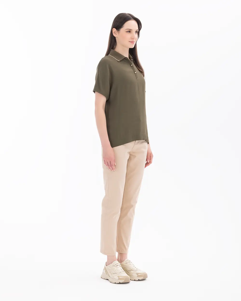 Polo Collar Short Sleeve Blouse