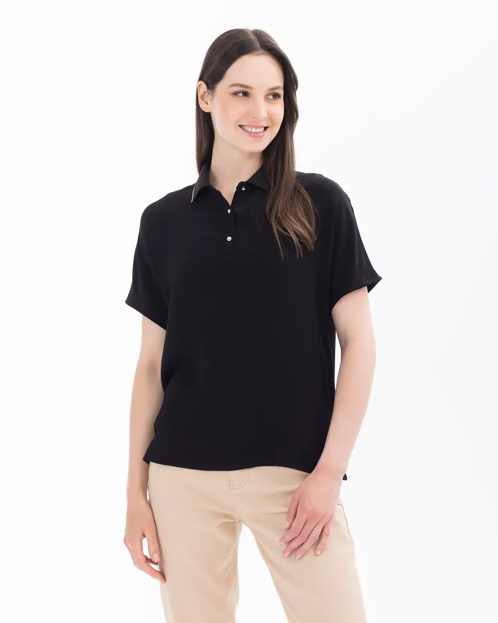 Polo Collar Short Sleeve Blouse