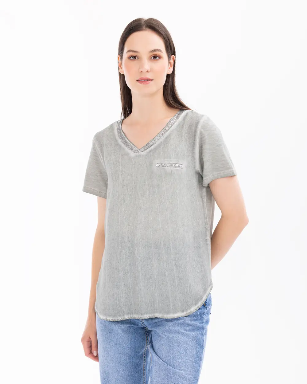 V Neck Short Sleeve Blouse