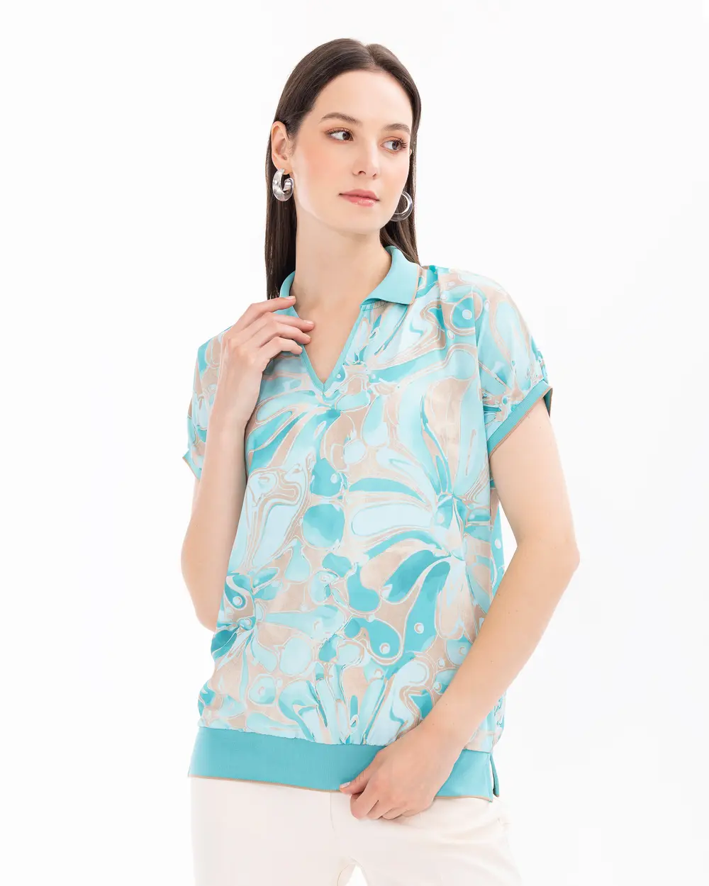 Gömlek Yaka Desenli Bluz