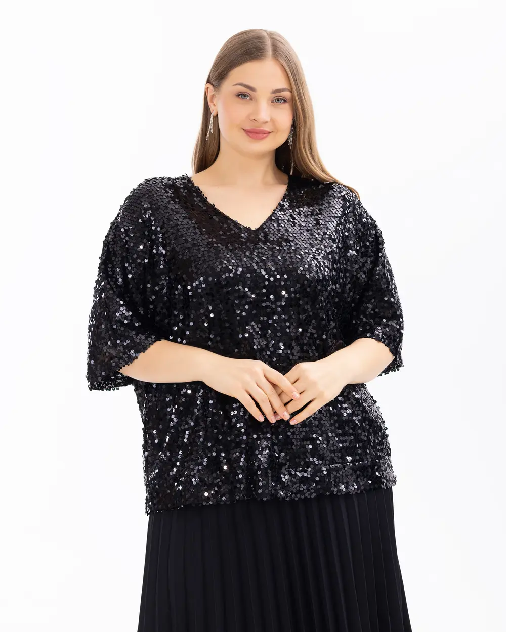 Plus Size Short Sleeve Sequin Blouse