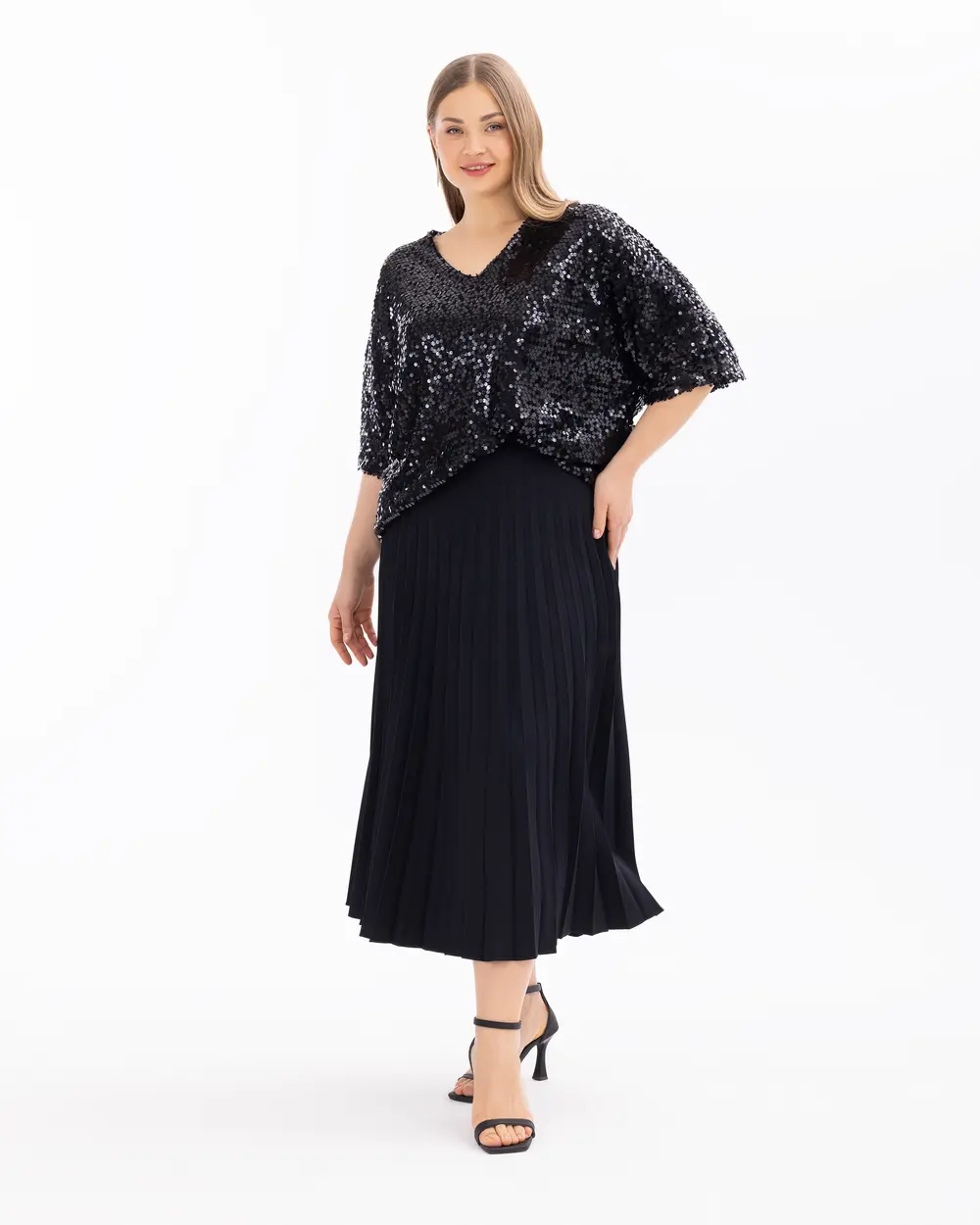 Plus Size Short Sleeve Sequin Blouse