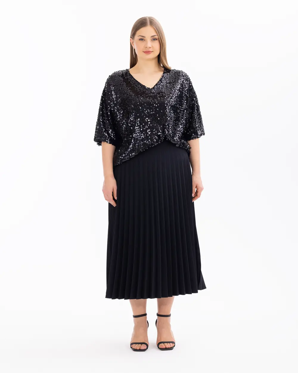 Plus Size Short Sleeve Sequin Blouse