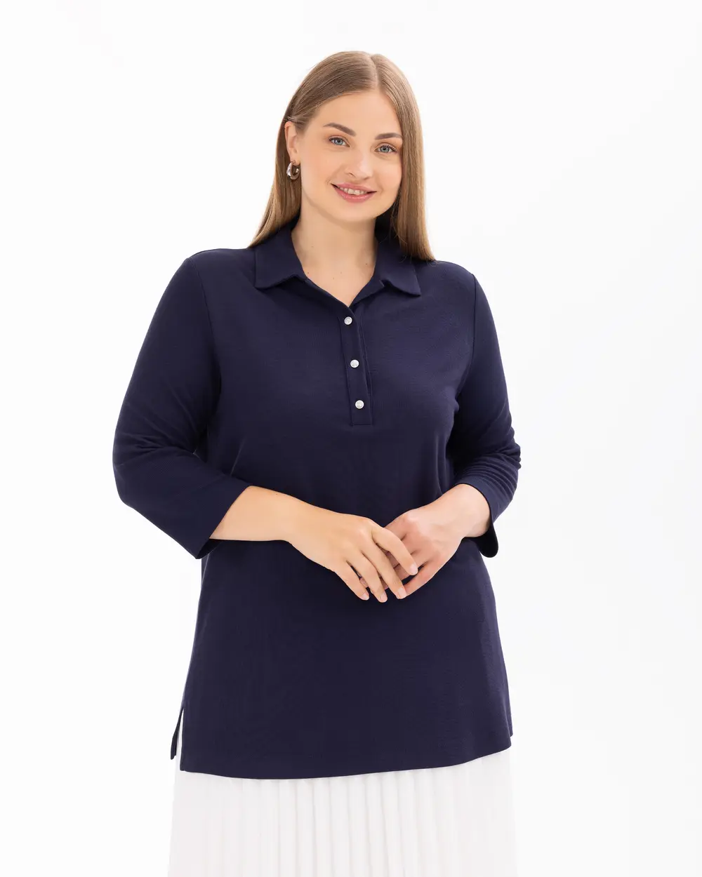 Plus Size Buttoned Basic Blouse