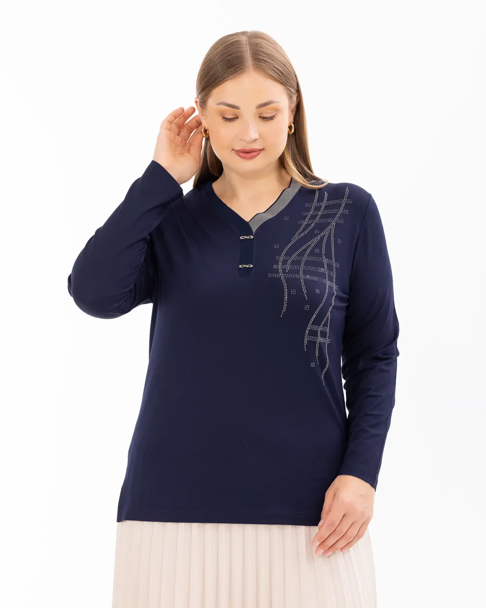 Plus Size V Neck Long Sleeve Blouse