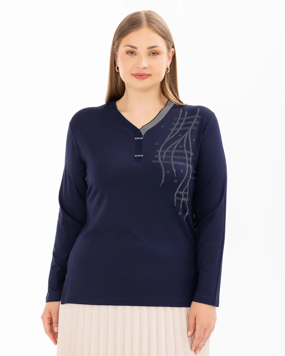 Plus Size V Neck Long Sleeve Blouse