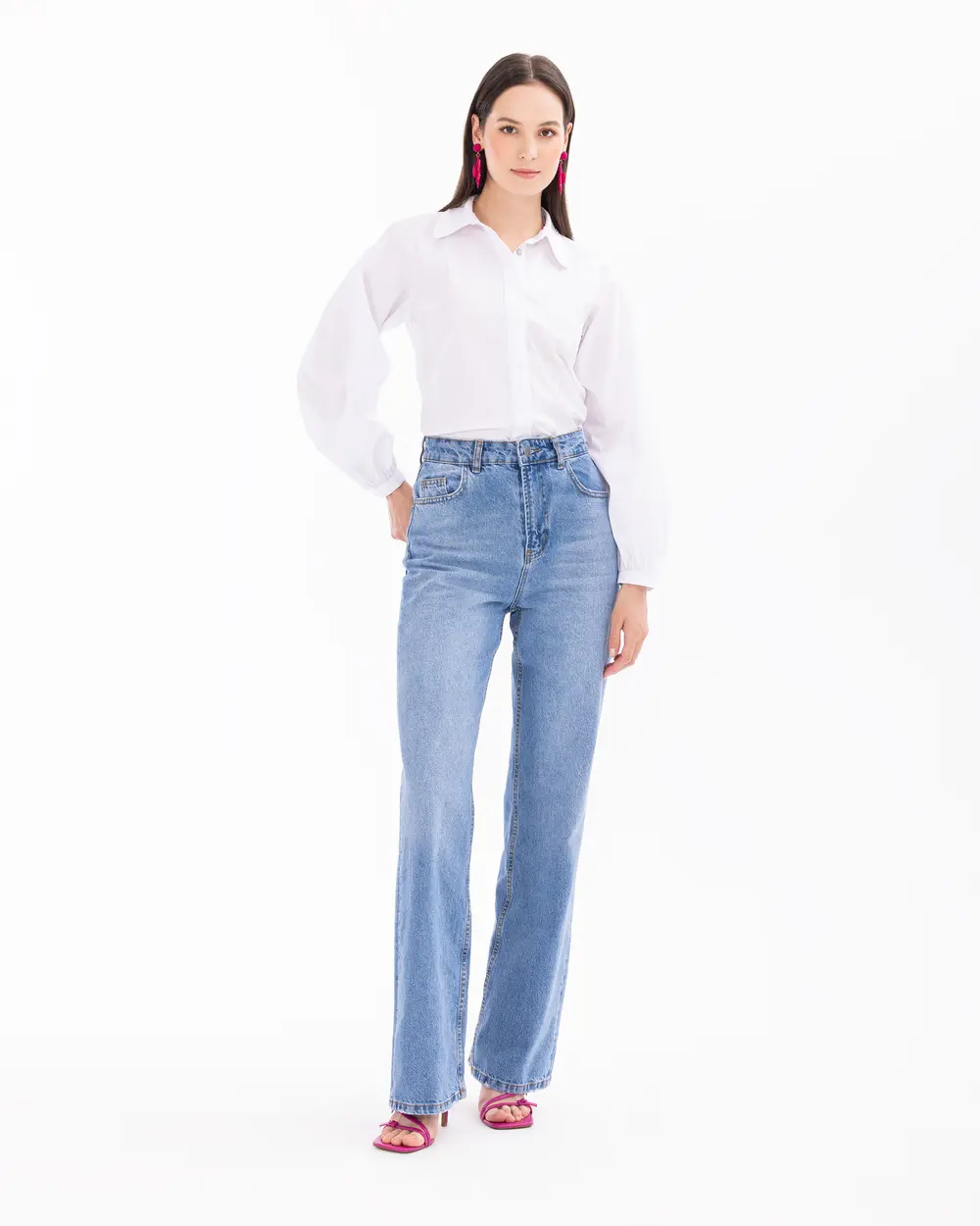 Piped Leg Buttoned Jean Pants