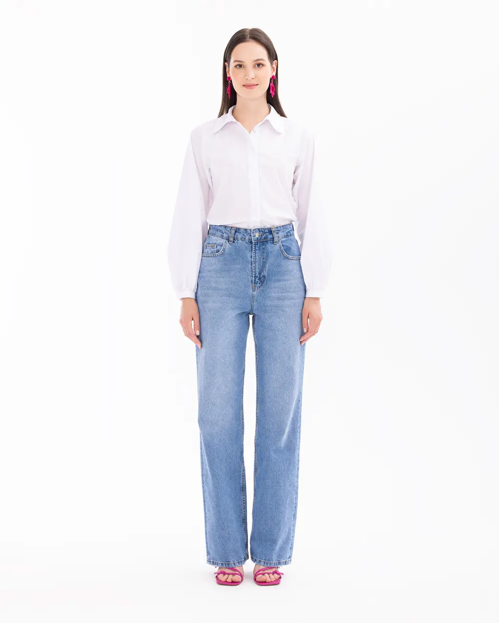 Piped Leg Buttoned Jean Pants