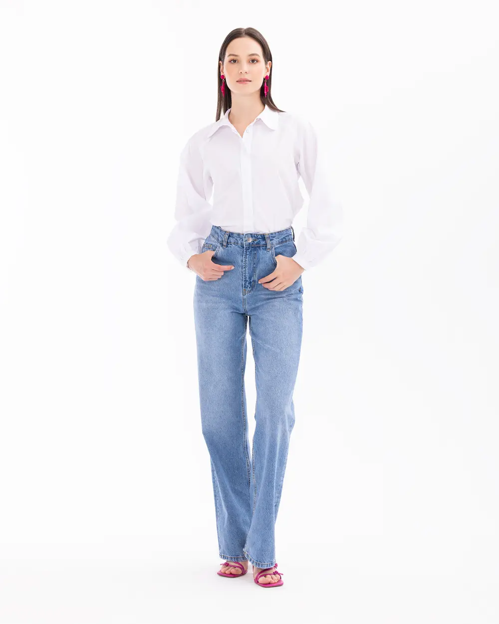 Piped Leg Buttoned Jean Pants