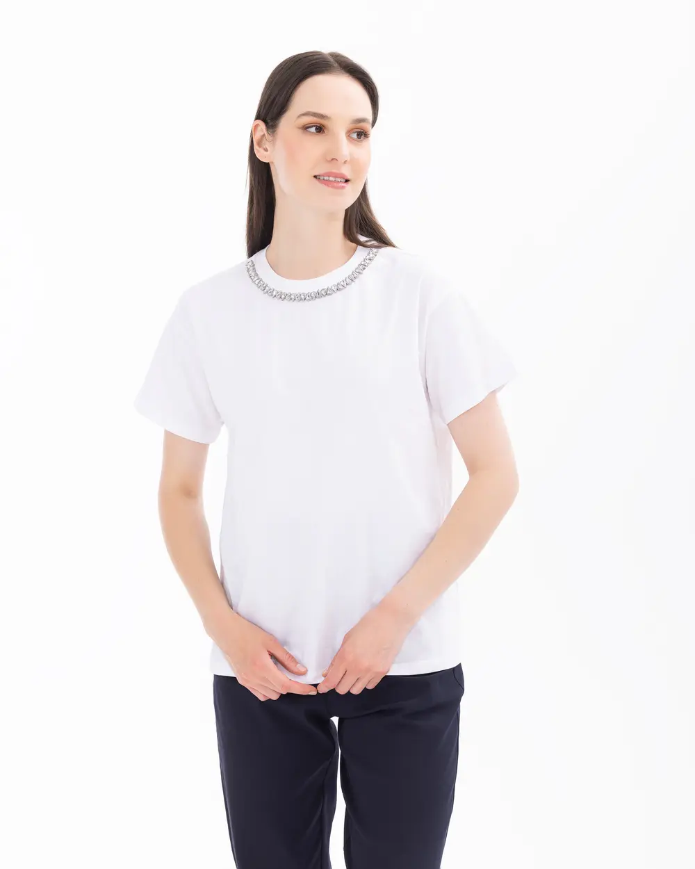 Short Sleeve T-Shirt with Stone Detail