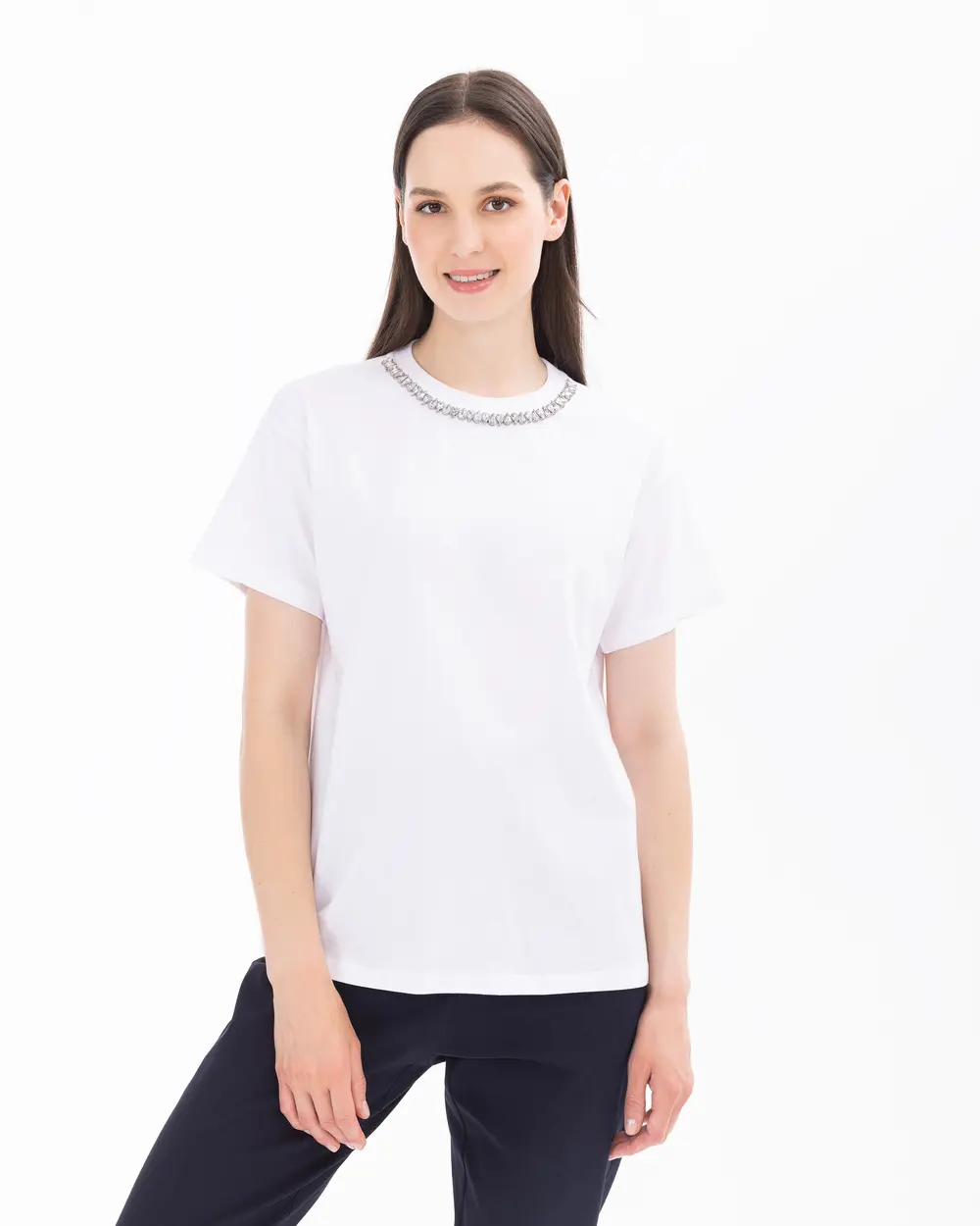 Short Sleeve T-Shirt with Stone Detail