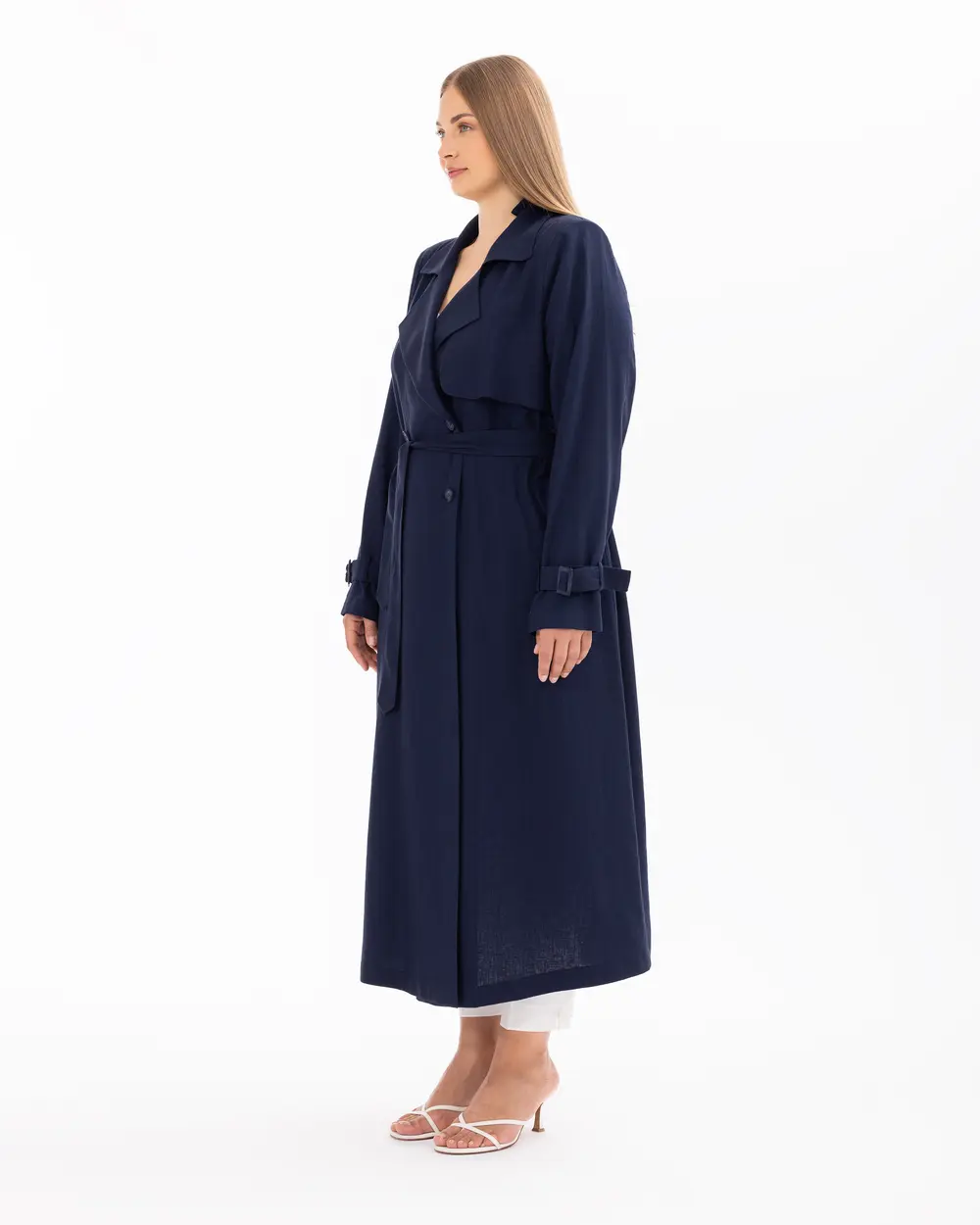 Plus Size Buttoned Linen Overcoat