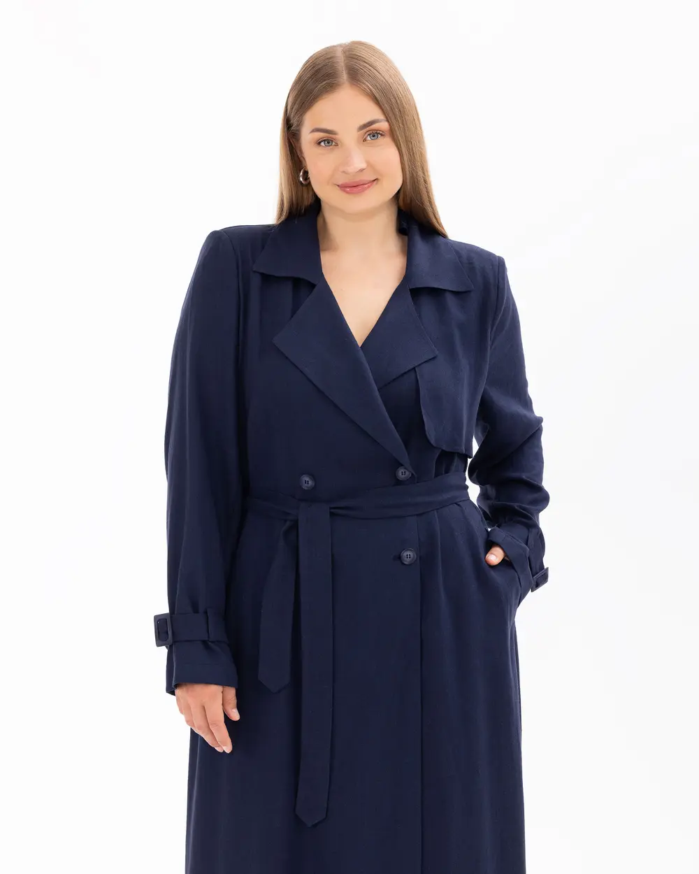 Plus Size Buttoned Linen Overcoat