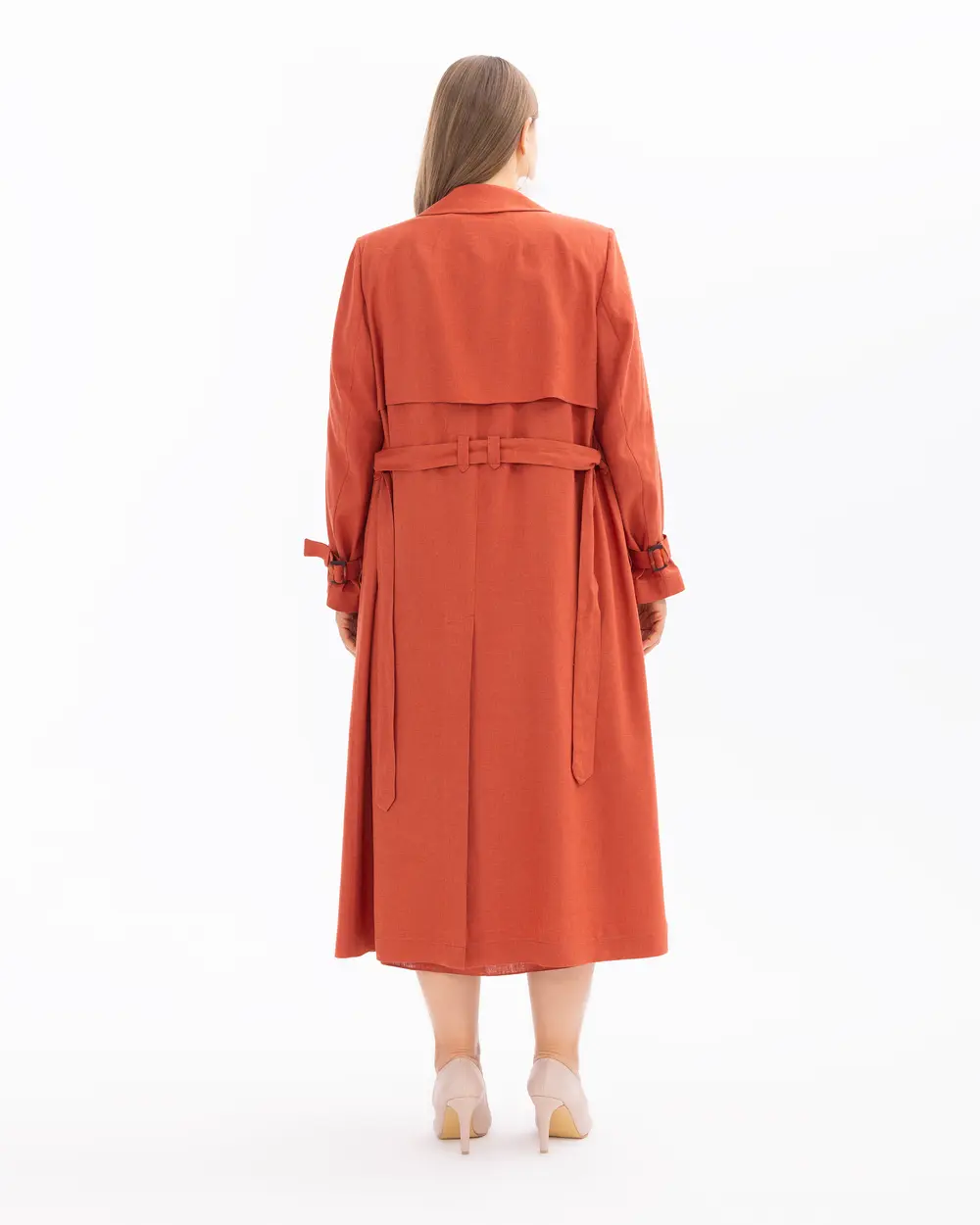 Plus Size Buttoned Linen Overcoat