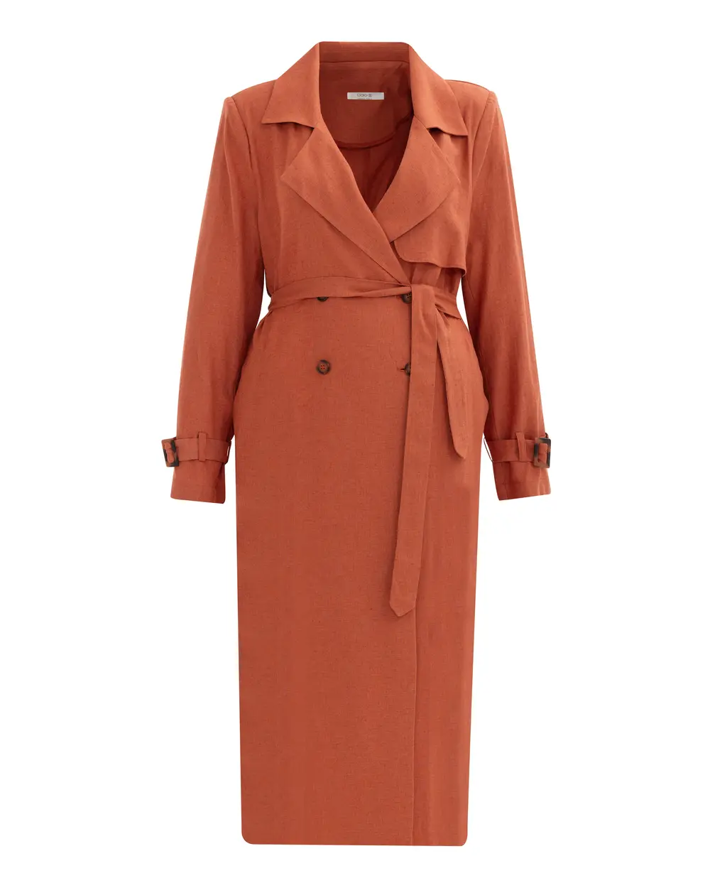 Plus Size Buttoned Linen Overcoat