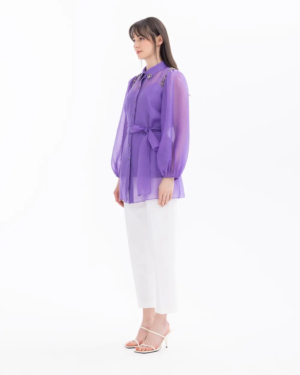 Stone Detailed Shirt with Inner Blouse