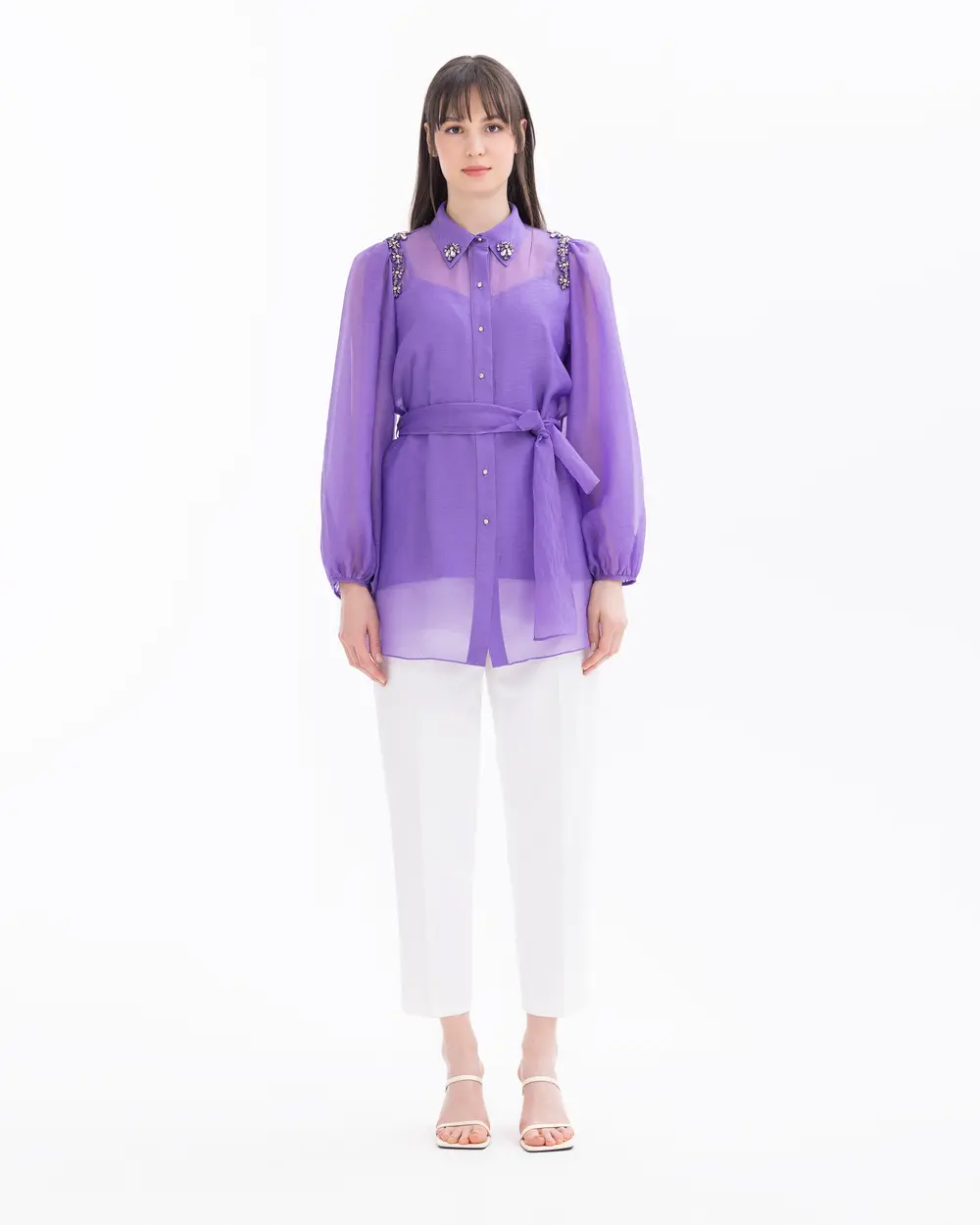 Stone Detailed Shirt with Inner Blouse