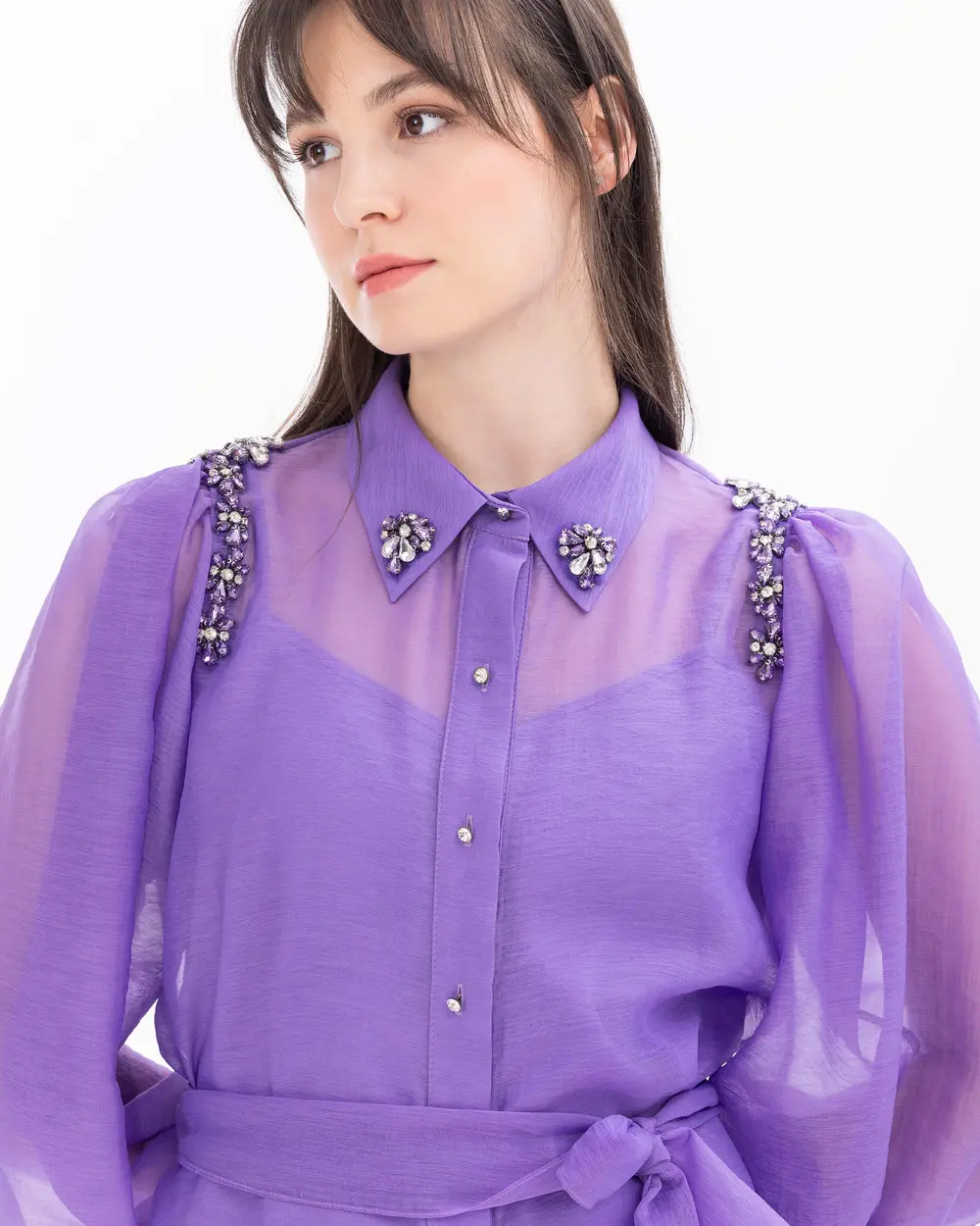 Stone Detailed Shirt with Inner Blouse