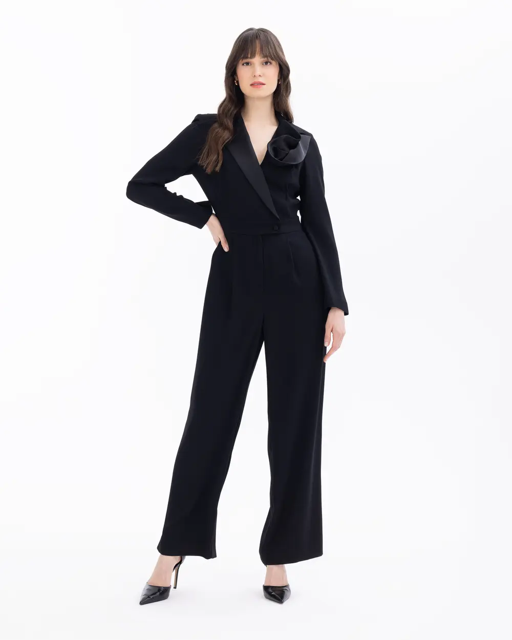 Double-breasted Collar Jumpsuit with Pockets