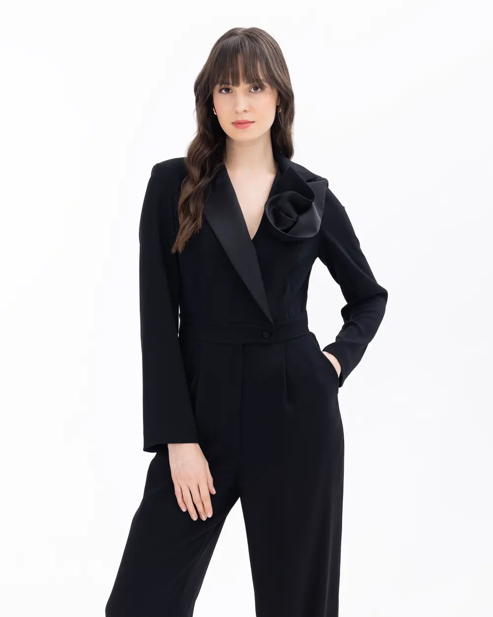 Double-breasted Collar Jumpsuit with Pockets