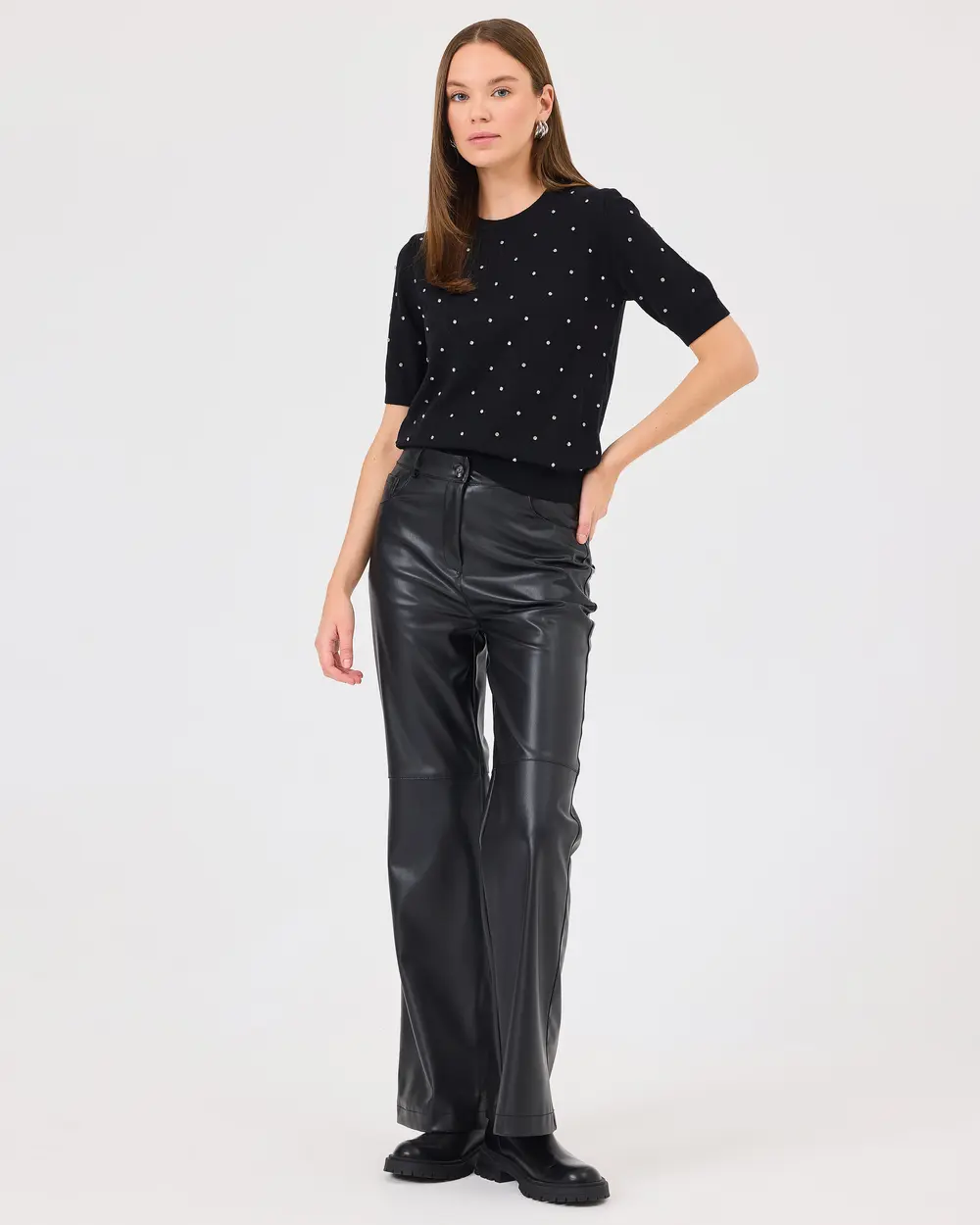 Wide Leg Faux Leather Pants