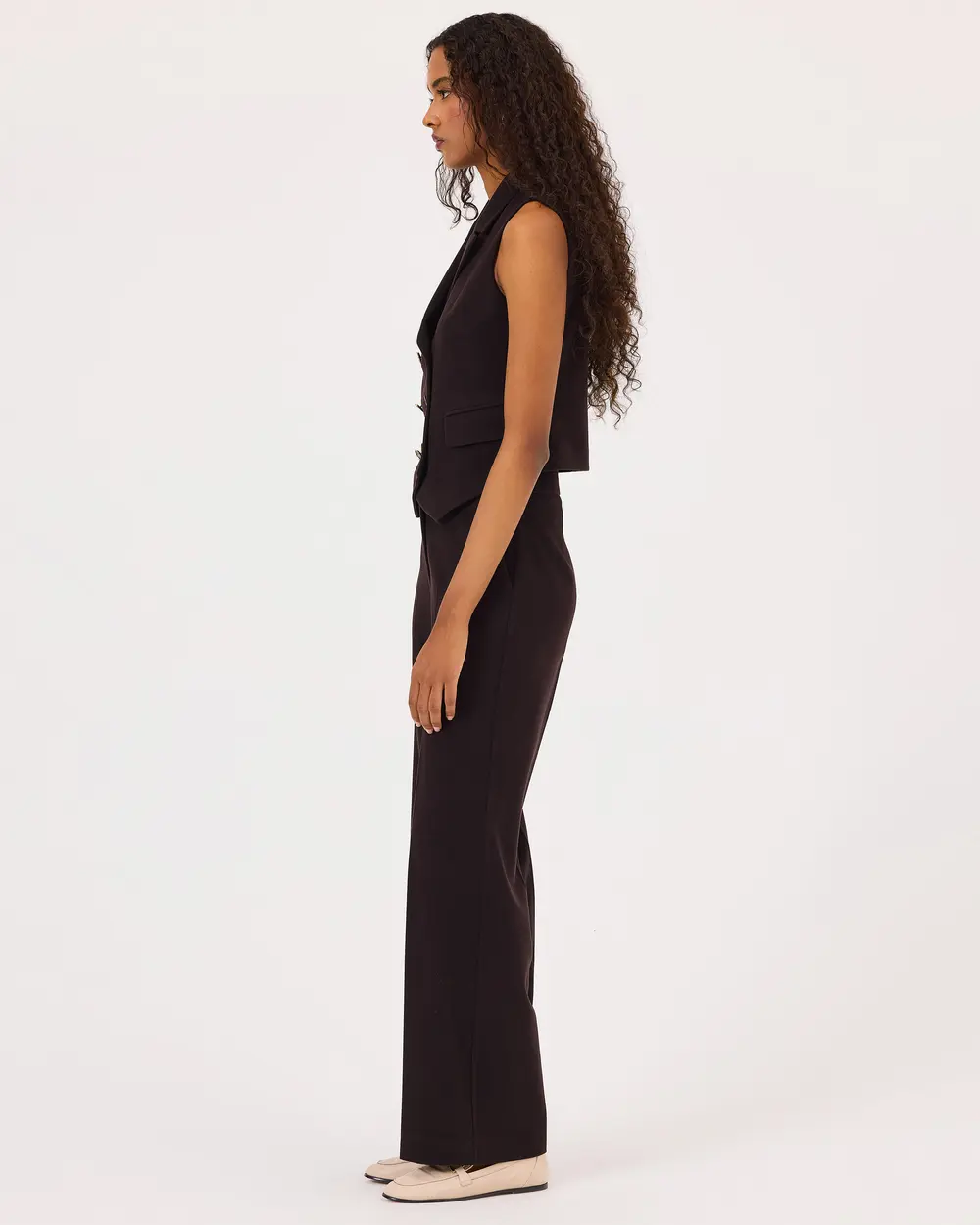 Buttoned Wide Leg Pants