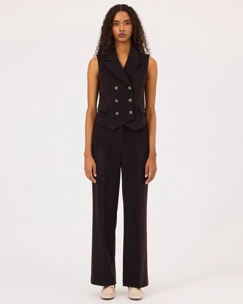 Buttoned Wide Leg Pants