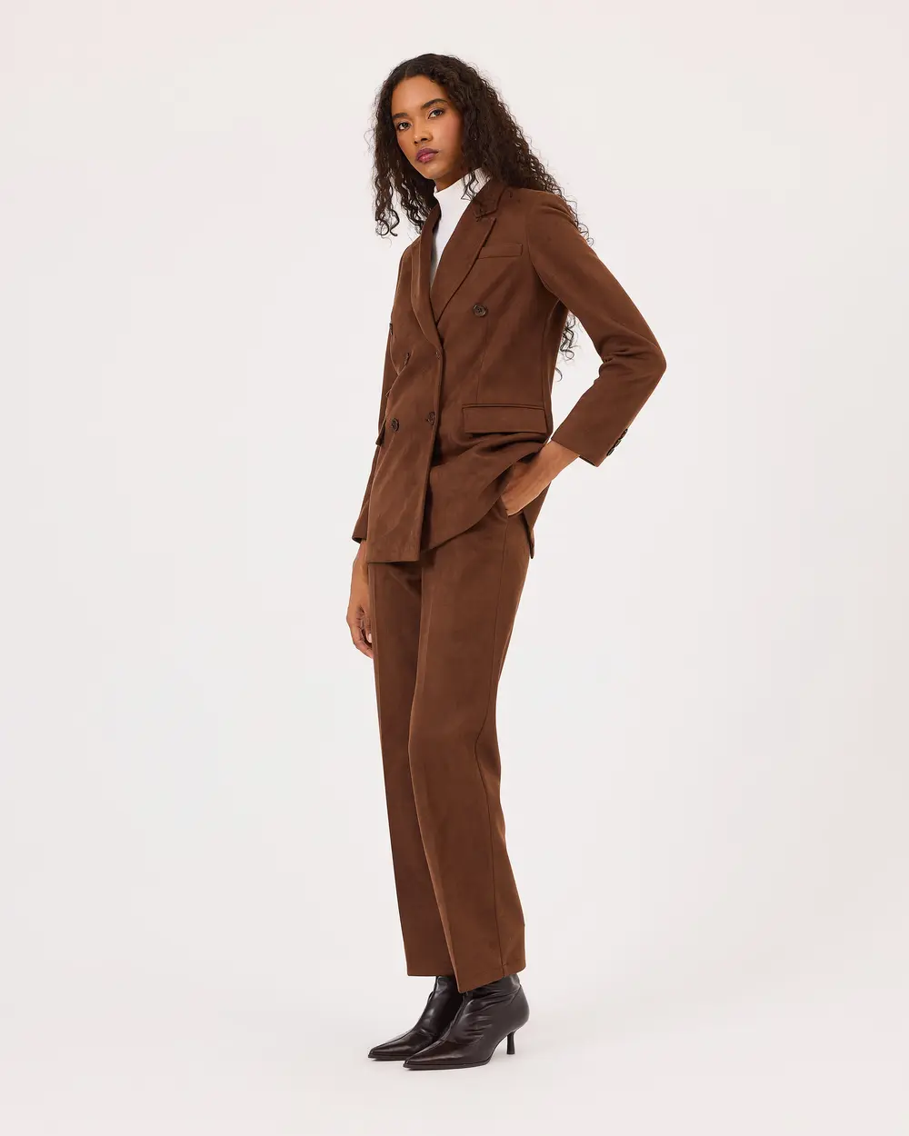 Ankle Length Buttoned Suede Trousers