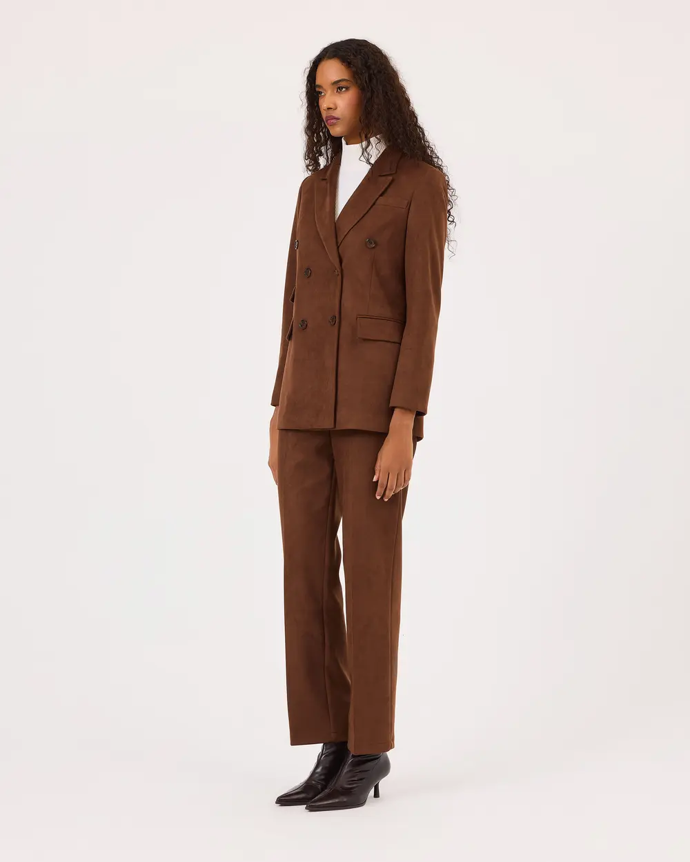 Ankle Length Buttoned Suede Trousers