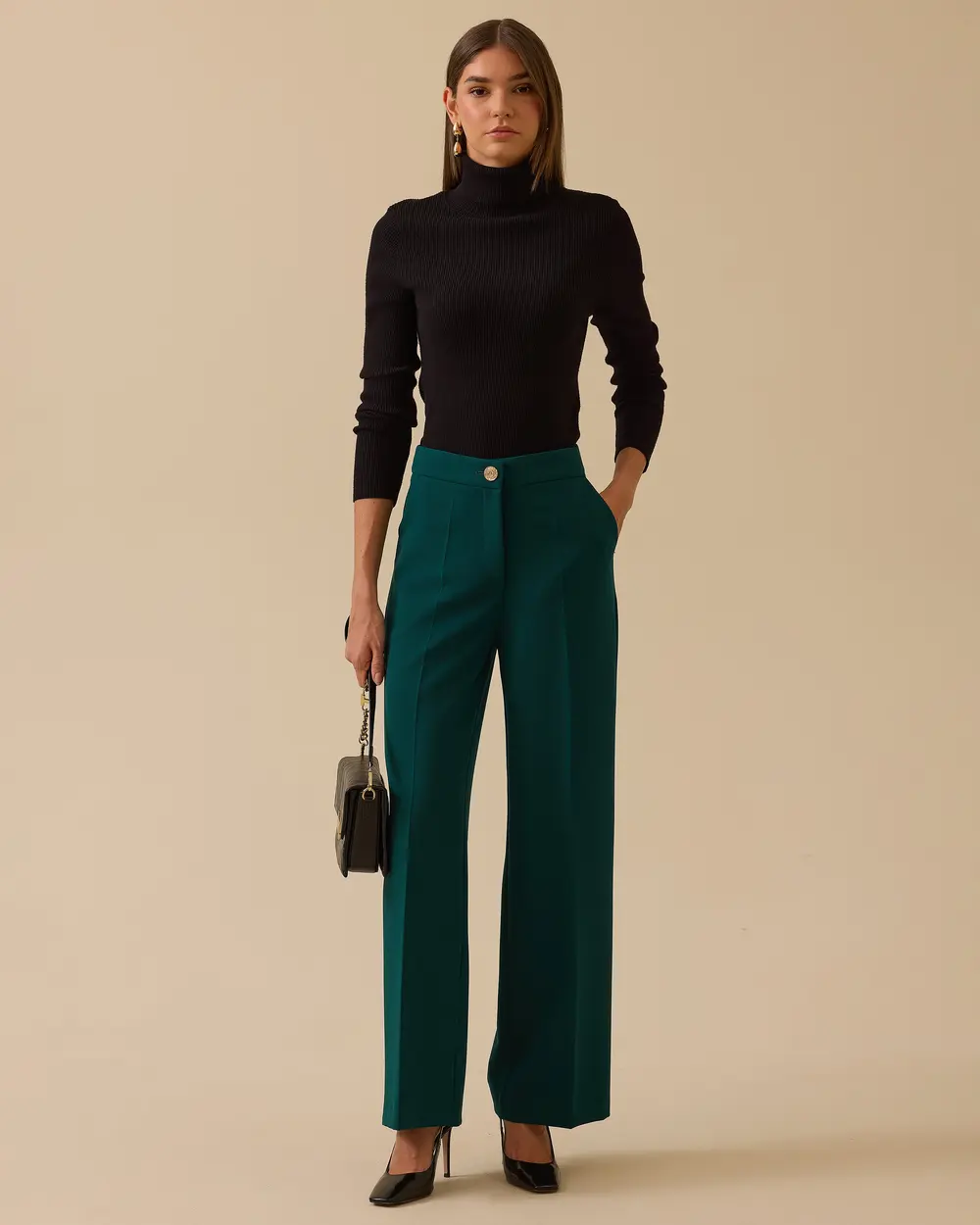 Düğmeli Geniş Paça Pantolon