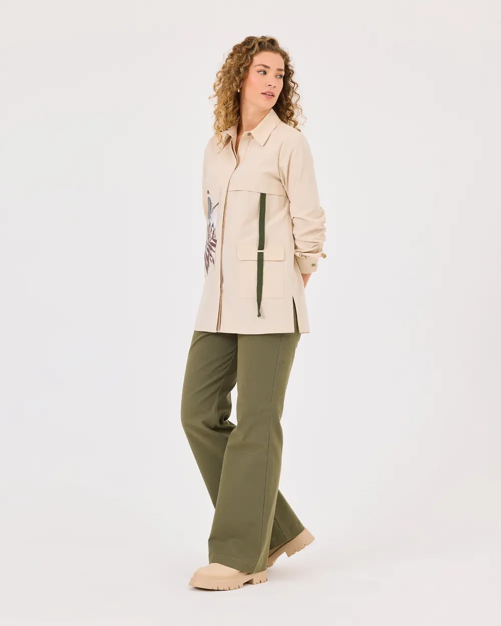 Buttoned Wide Leg Pants