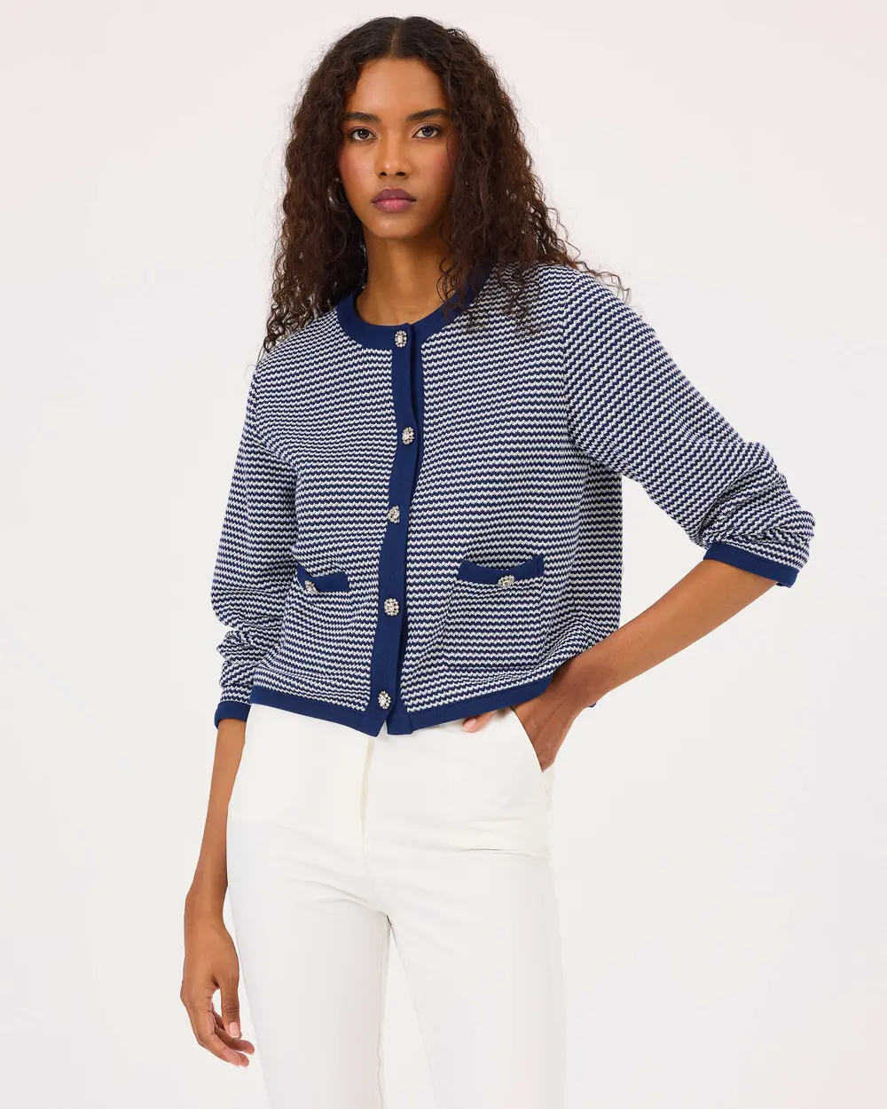 Round Collar Jacket with Button Detail