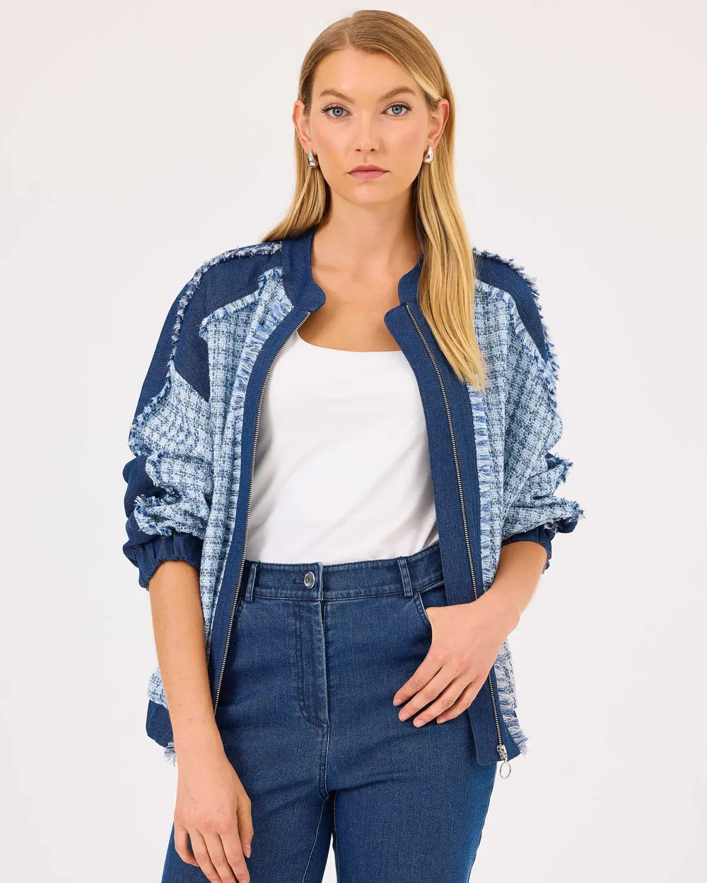 Double Fabric Zippered Tassel Detailed Jacket