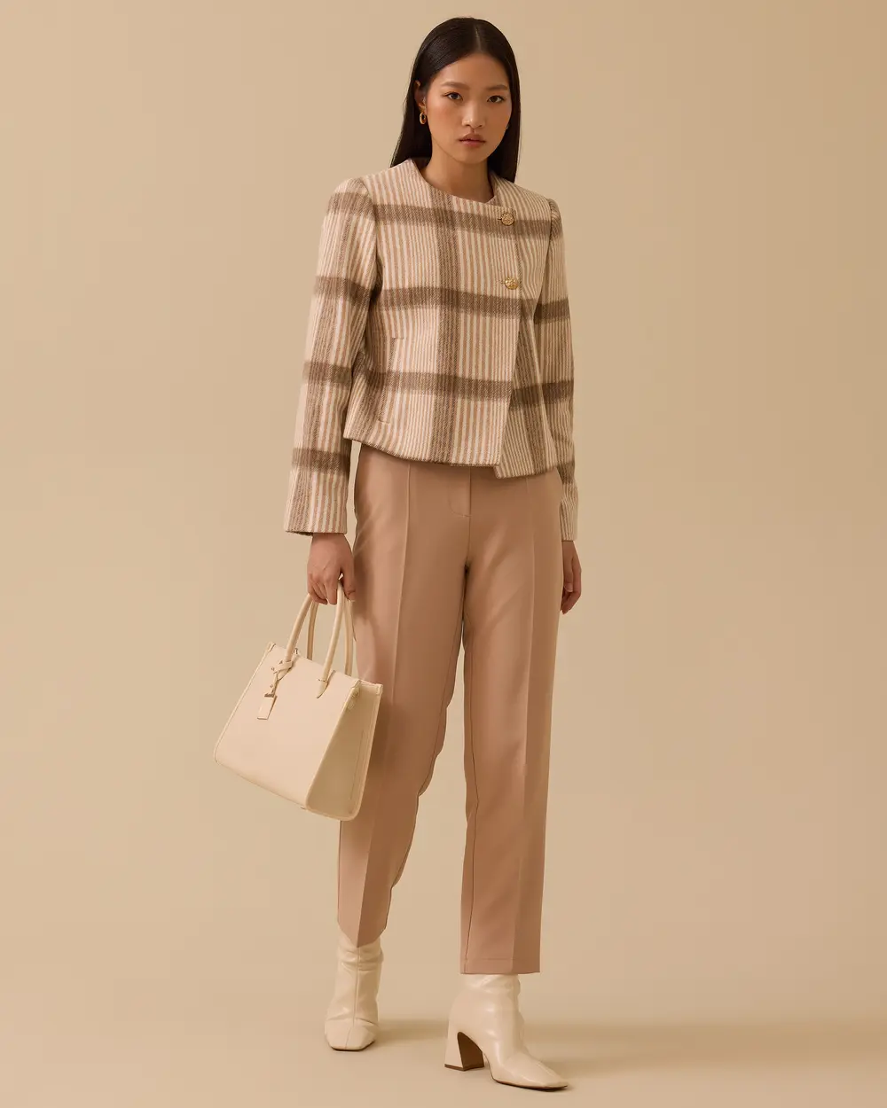 Düğmeli Cep Detaylı Bel Boy Ceket