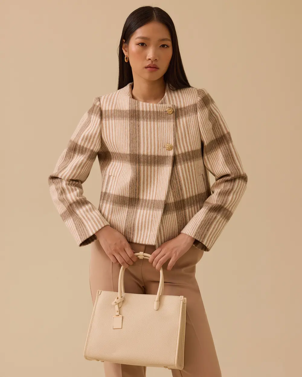 Düğmeli Cep Detaylı Bel Boy Ceket