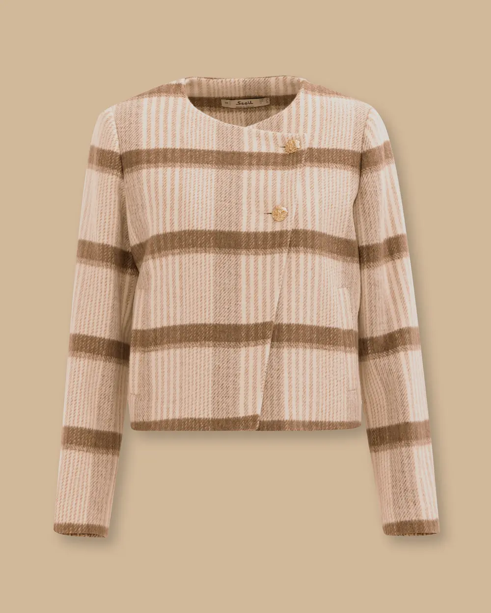 Düğmeli Cep Detaylı Bel Boy Ceket