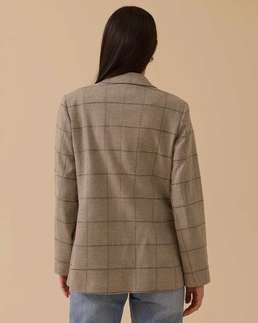 Kruvaze Yaka Ekose Desenli Ceket