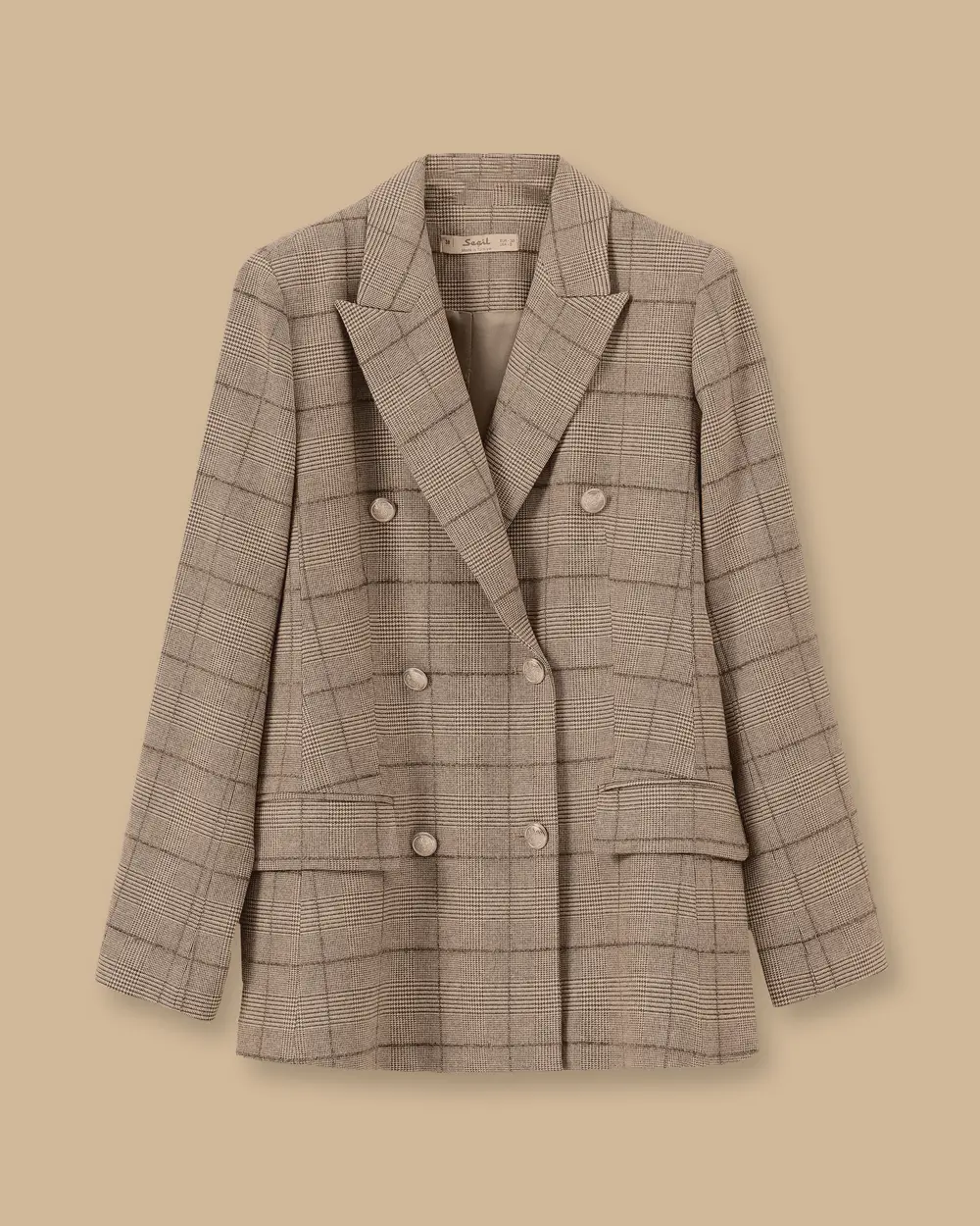 Kruvaze Yaka Ekose Desenli Ceket